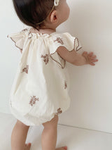 Flower embroidery rompers