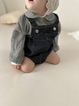 Denim suspender suit