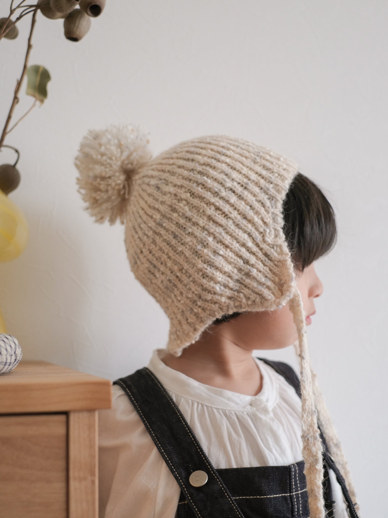 Mix knit ponpon beanie