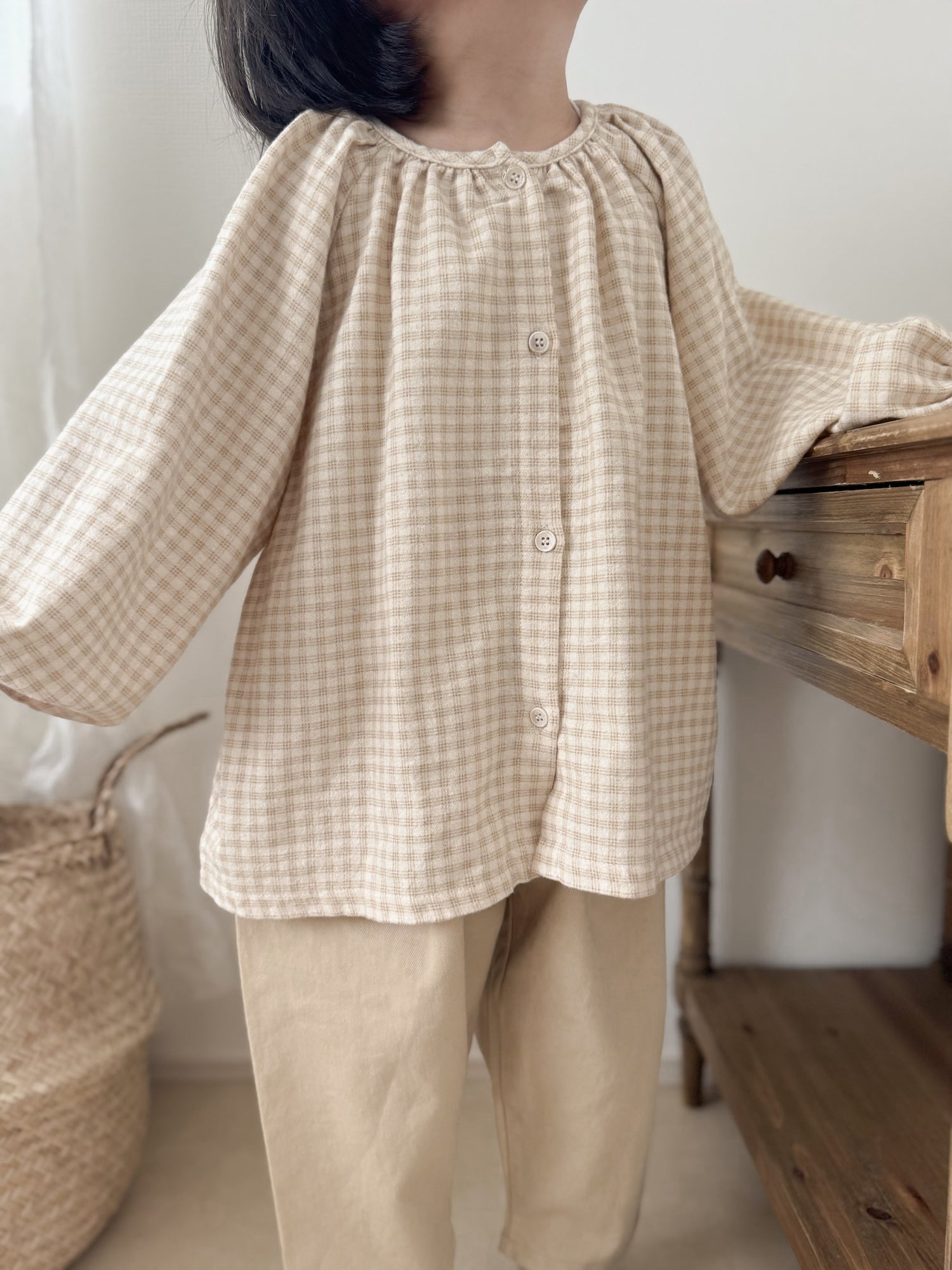 Peach check smock blouse (baby & kids)