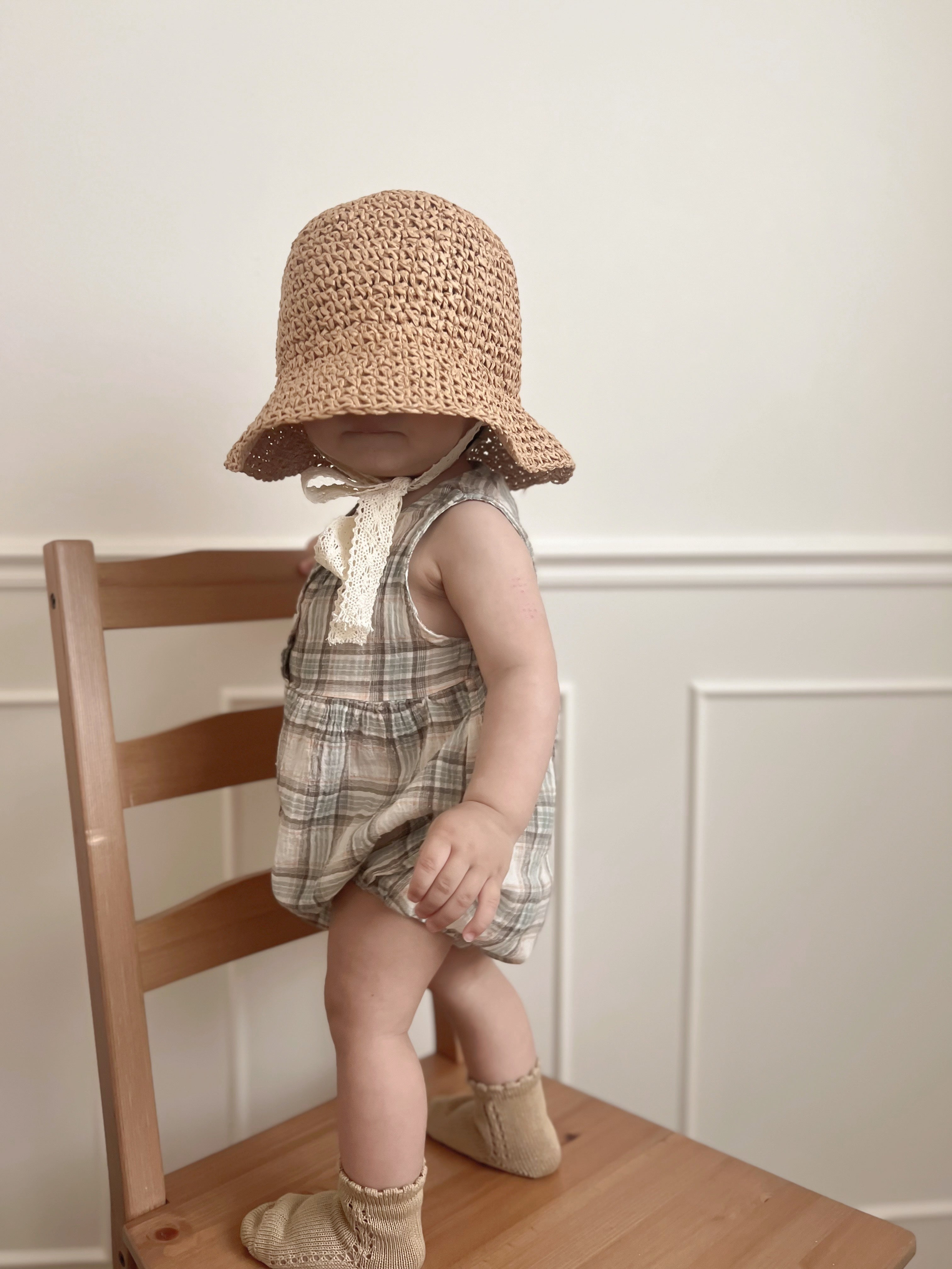 Check pin tuck rompers