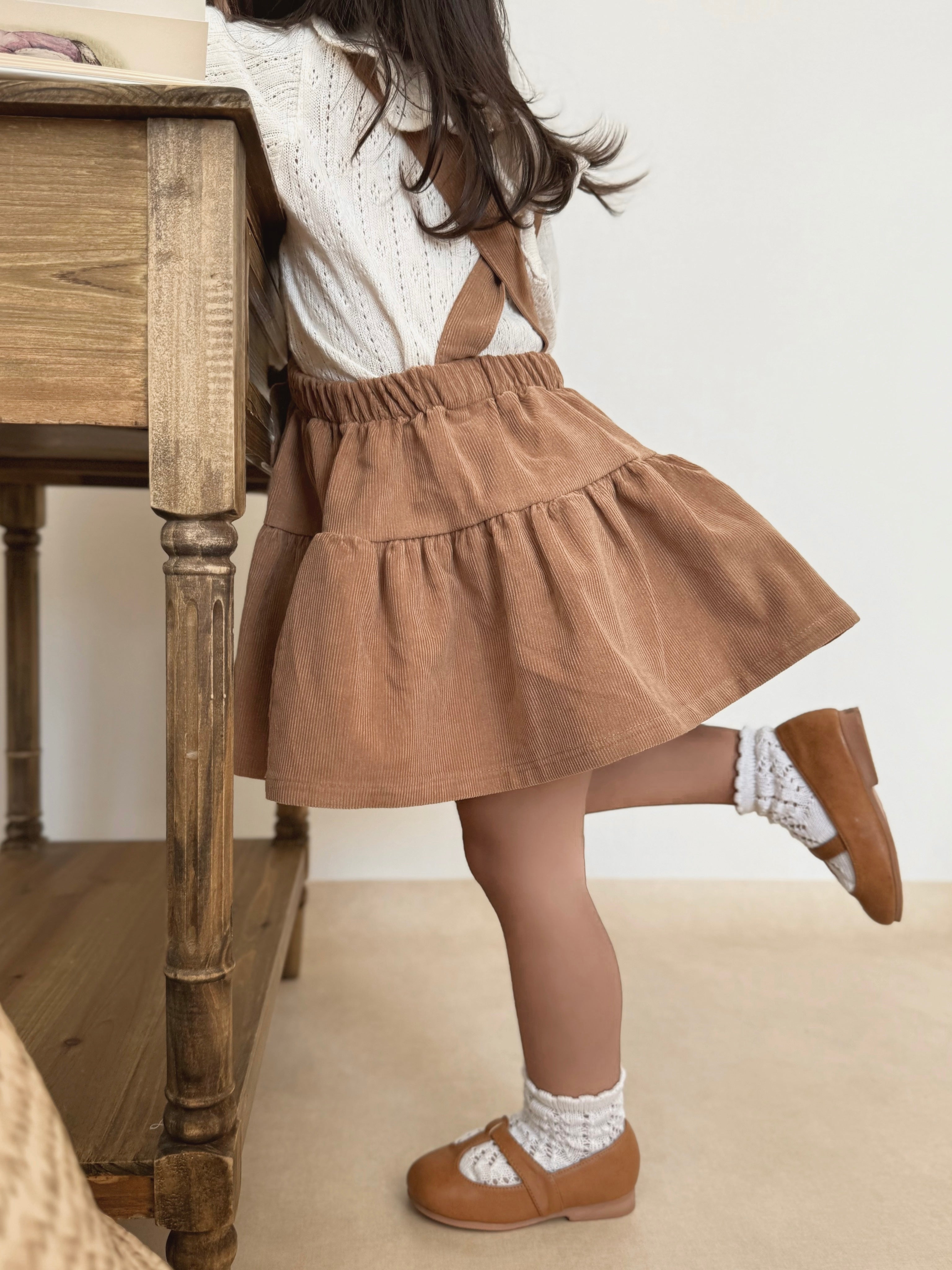 Corduroy suspender cancan skirt