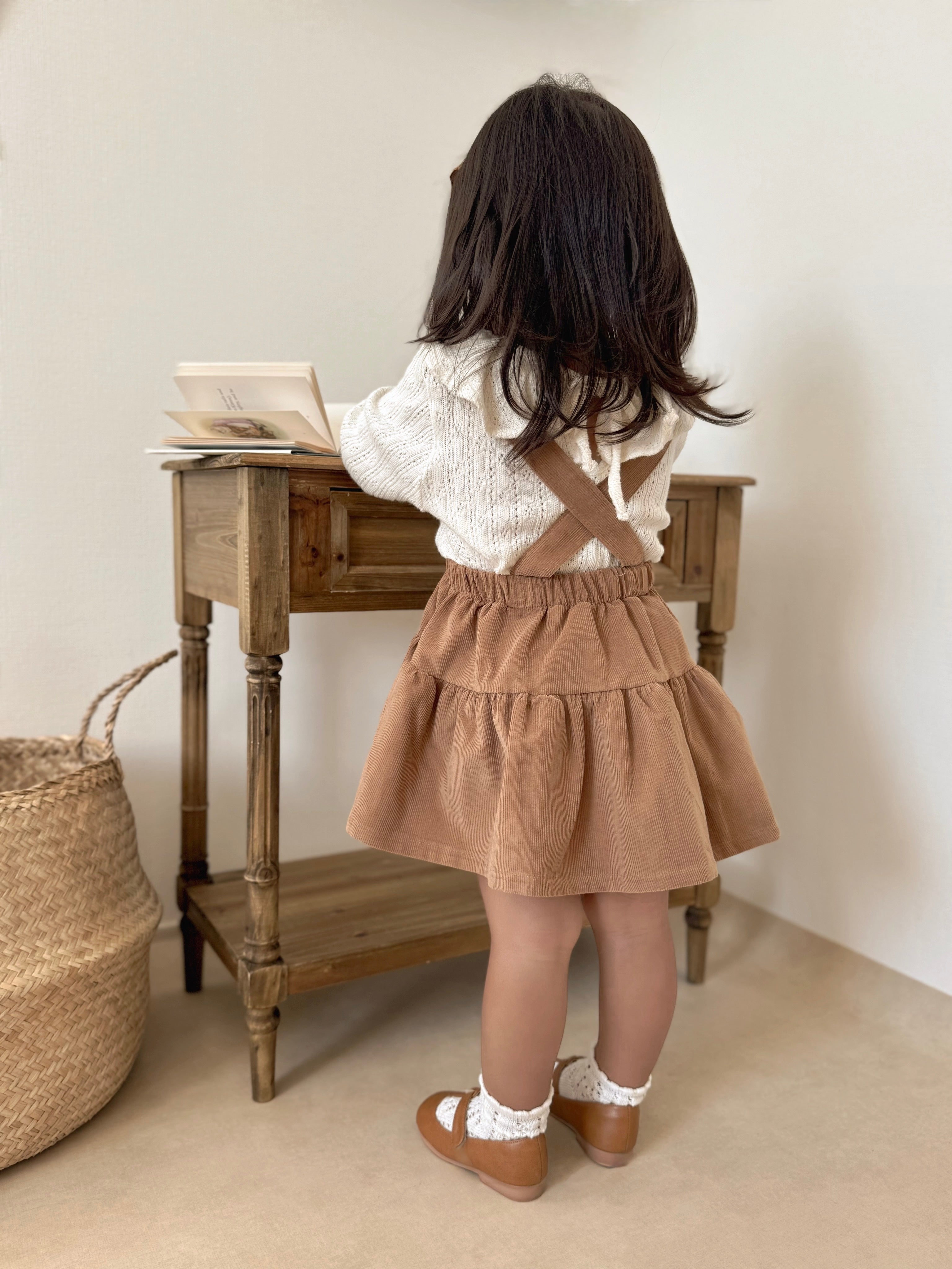Corduroy suspender cancan skirt