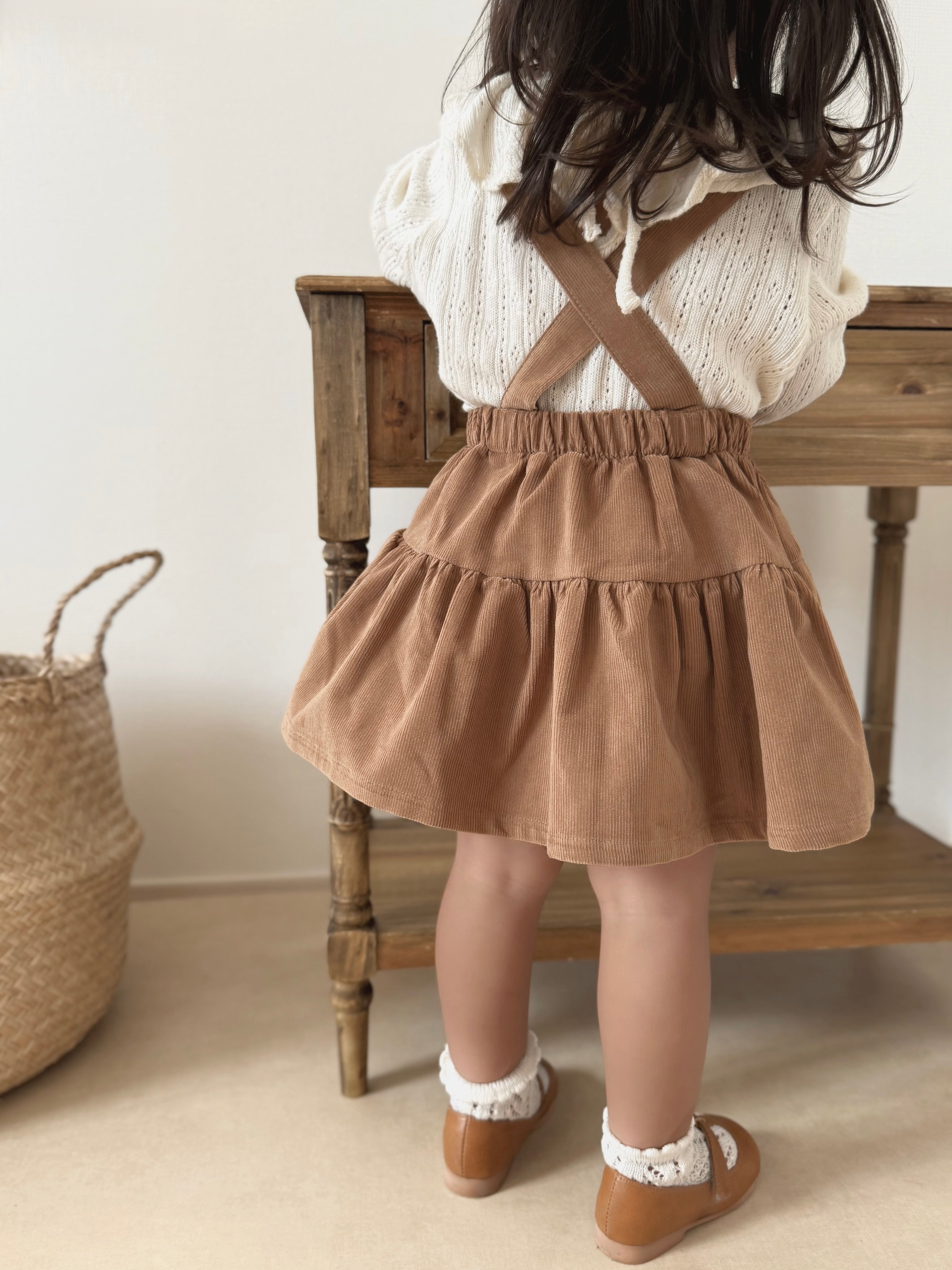 Corduroy suspender cancan skirt