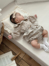 Petit check frill blouse