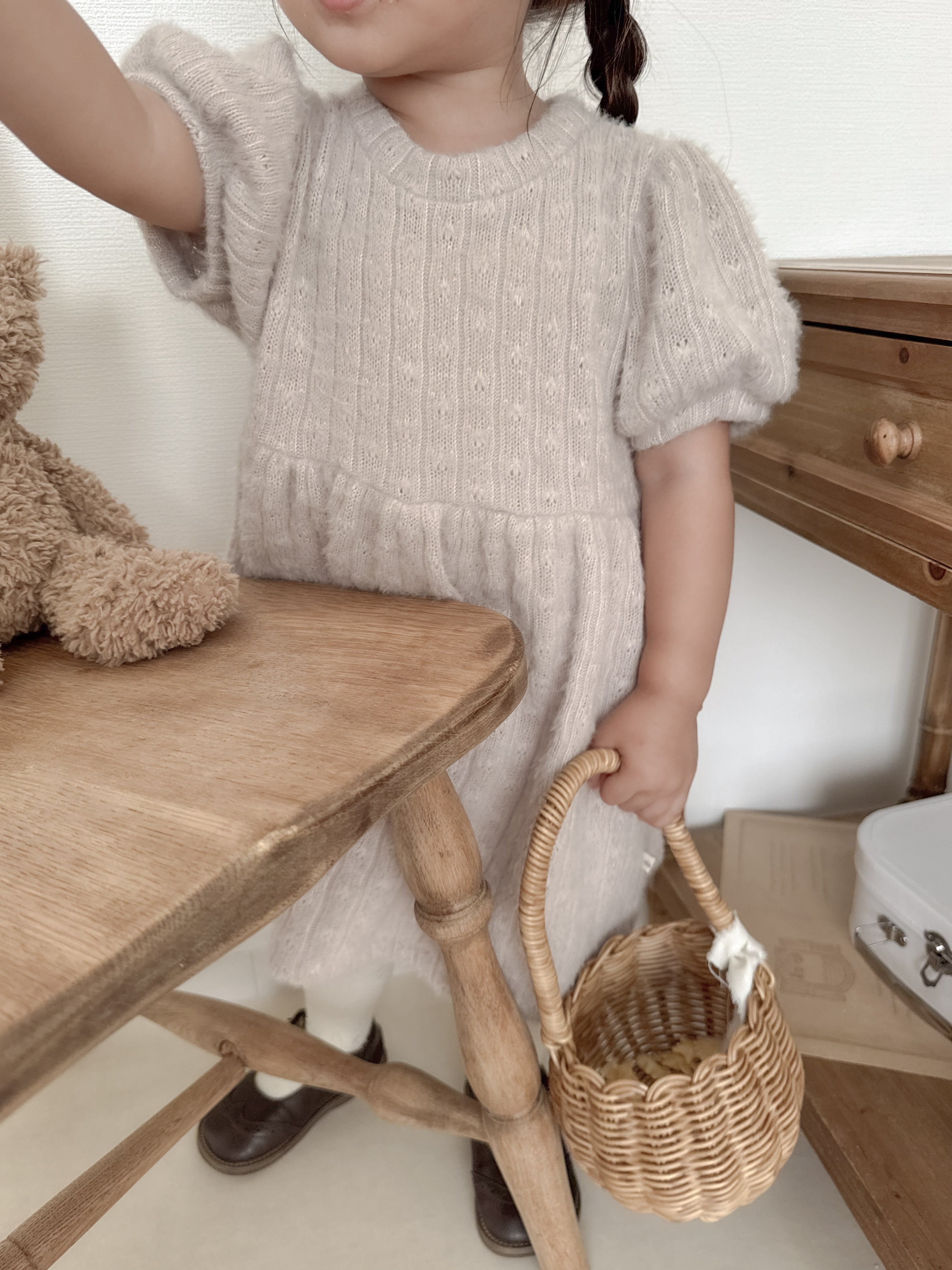 Soft puff knit one-piece