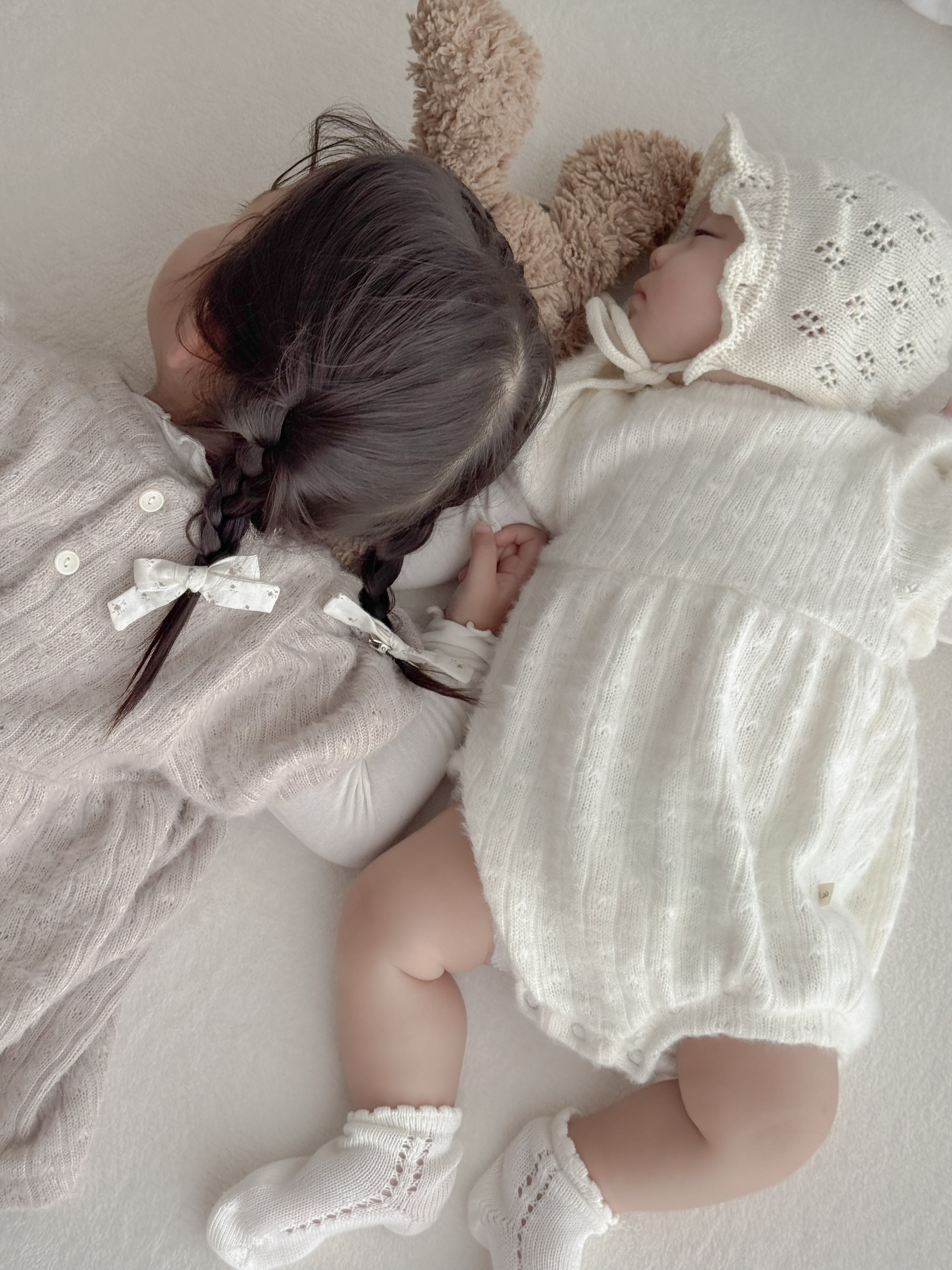 Soft puff knit rompers