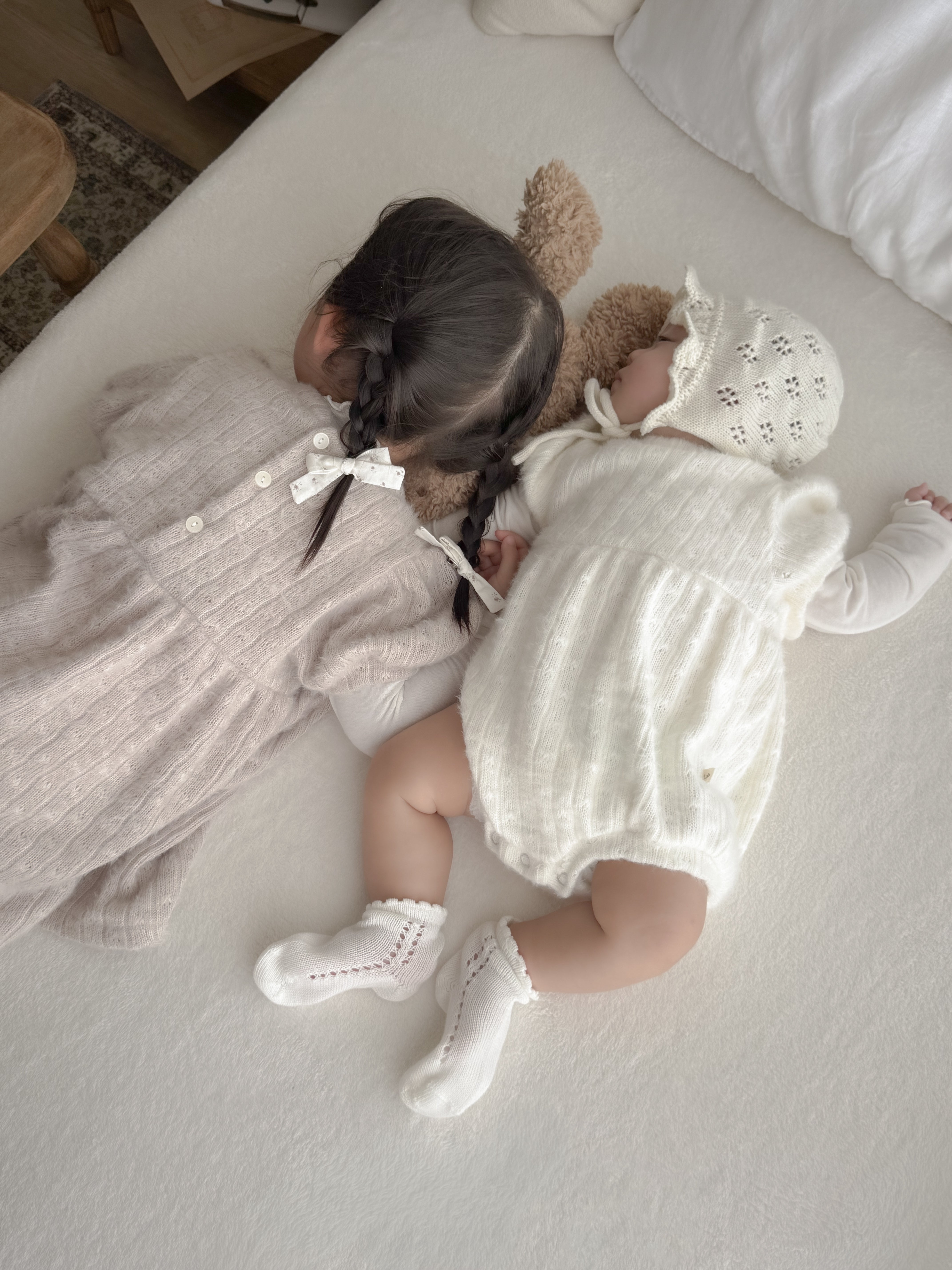 Soft puff knit rompers