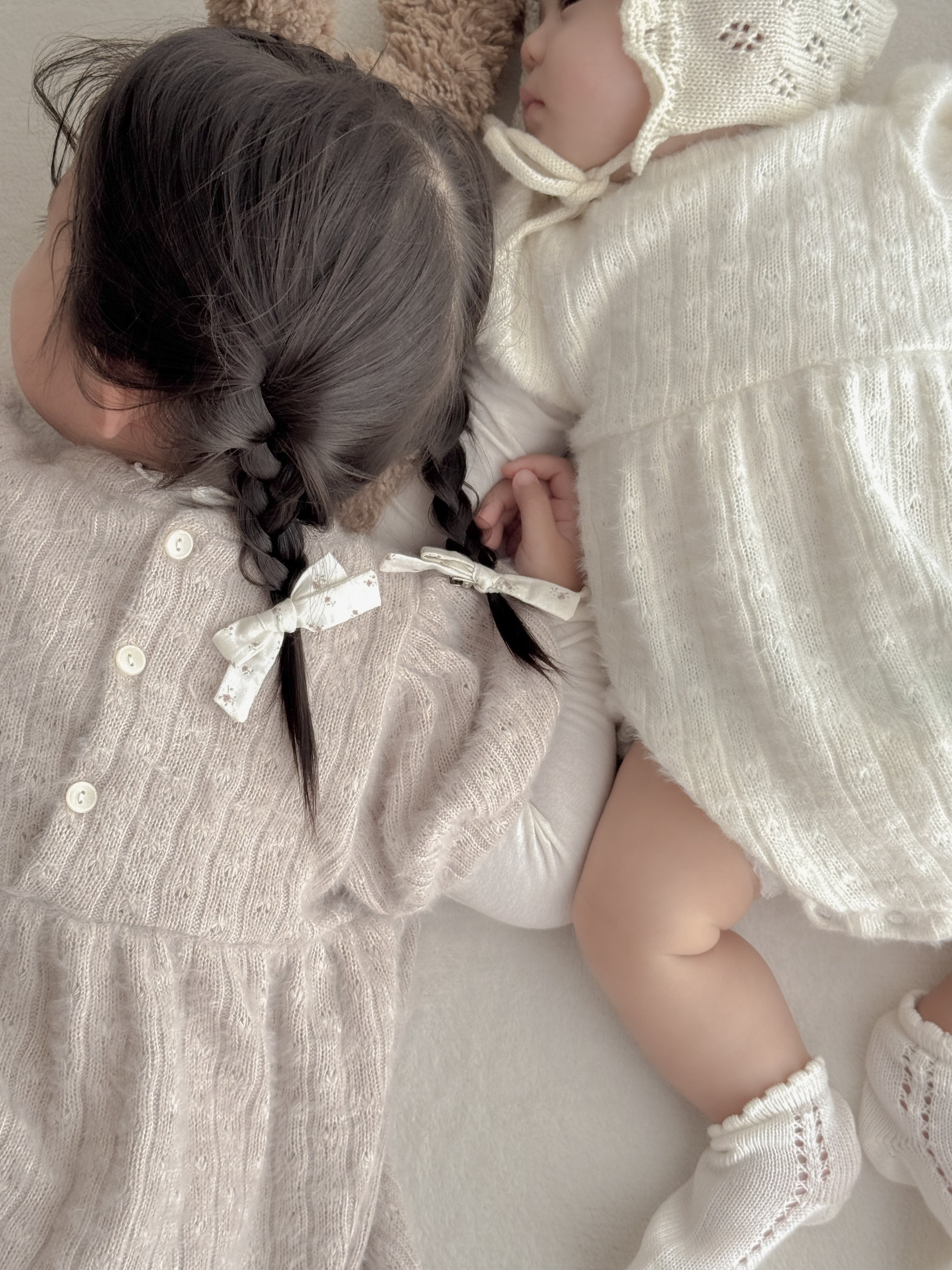 Soft puff knit rompers