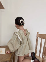 Dot frill blouse & bloomer set