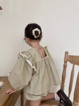 Dot frill blouse & bloomer set