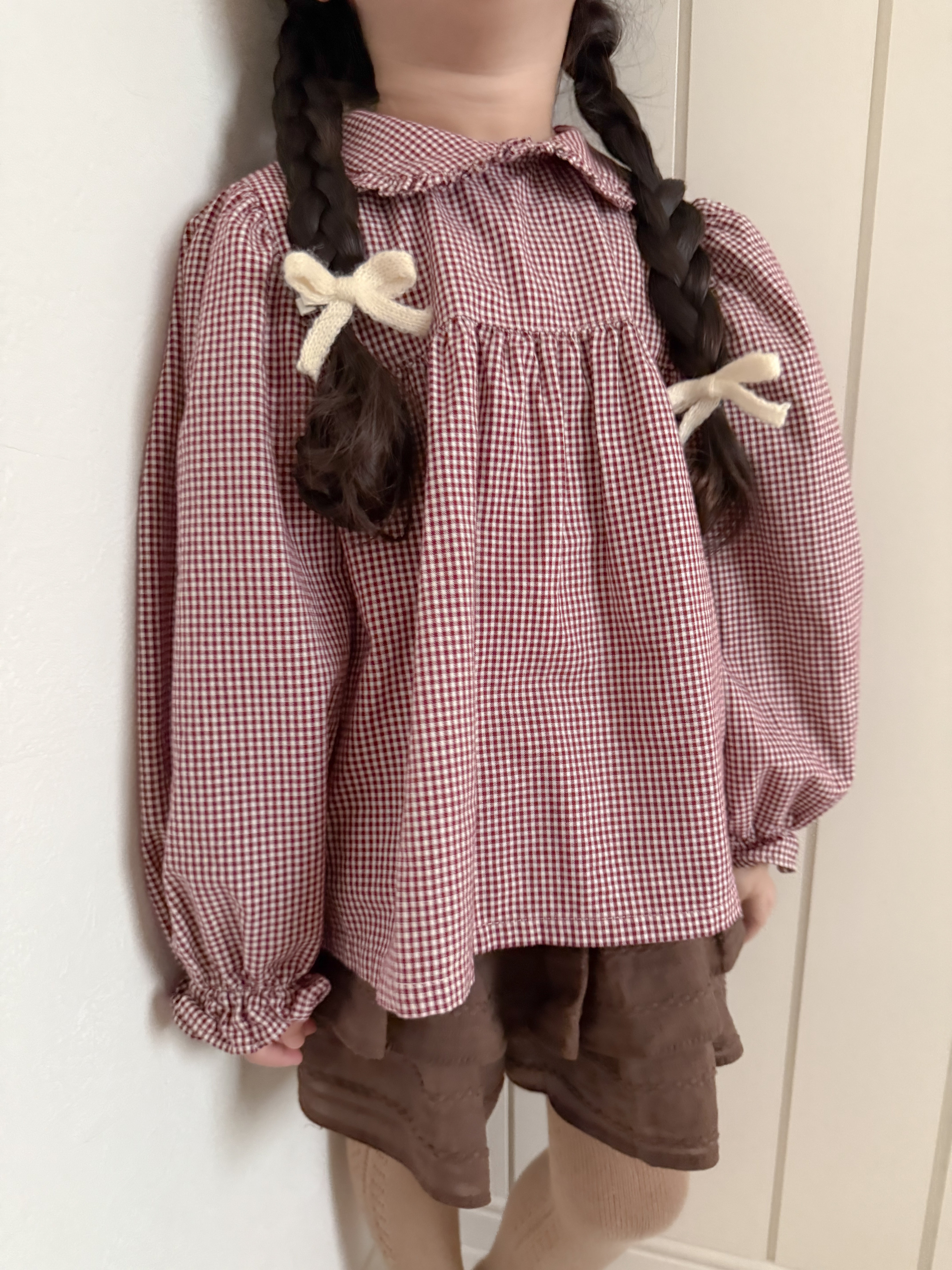 Candy frill check blouse