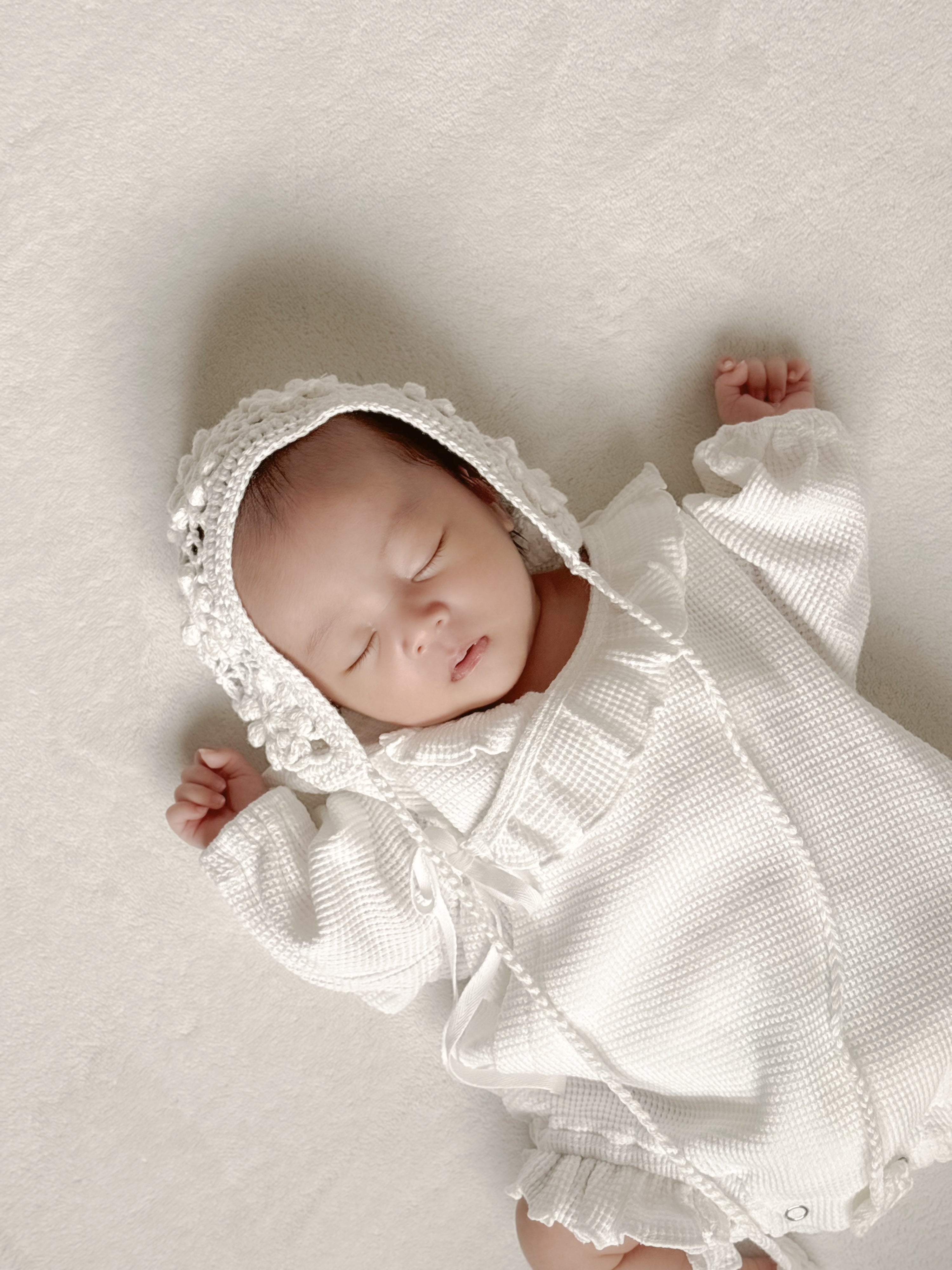 Waffle frill wrap newborn rompers