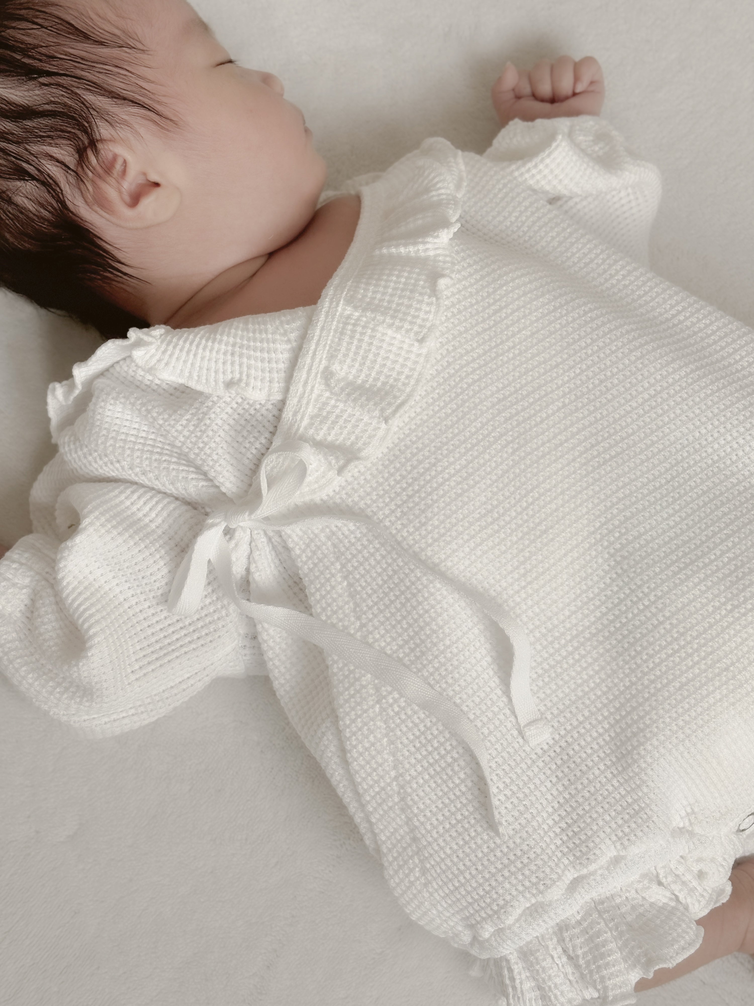 Waffle frill wrap newborn rompers