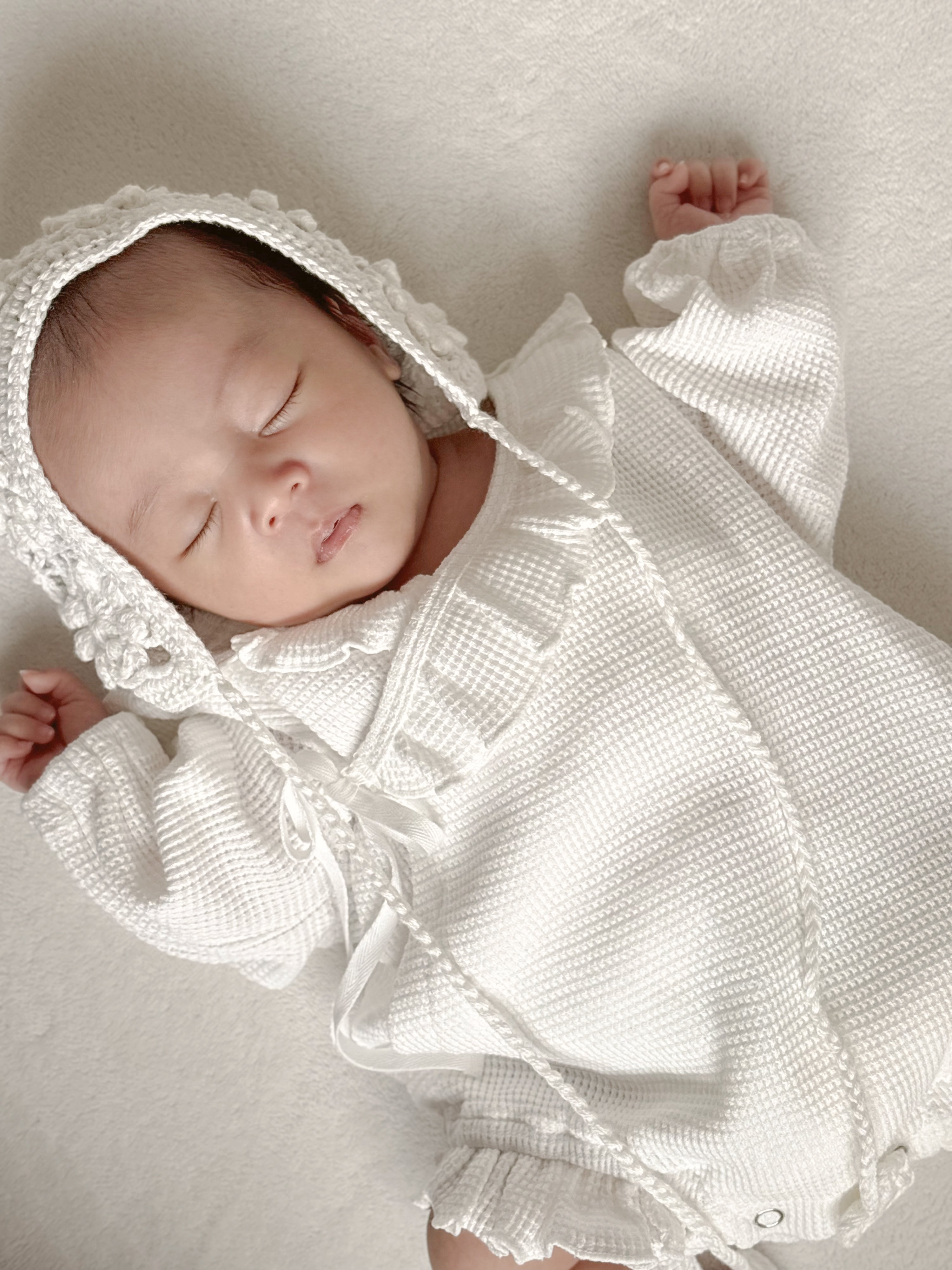 Waffle frill wrap newborn rompers