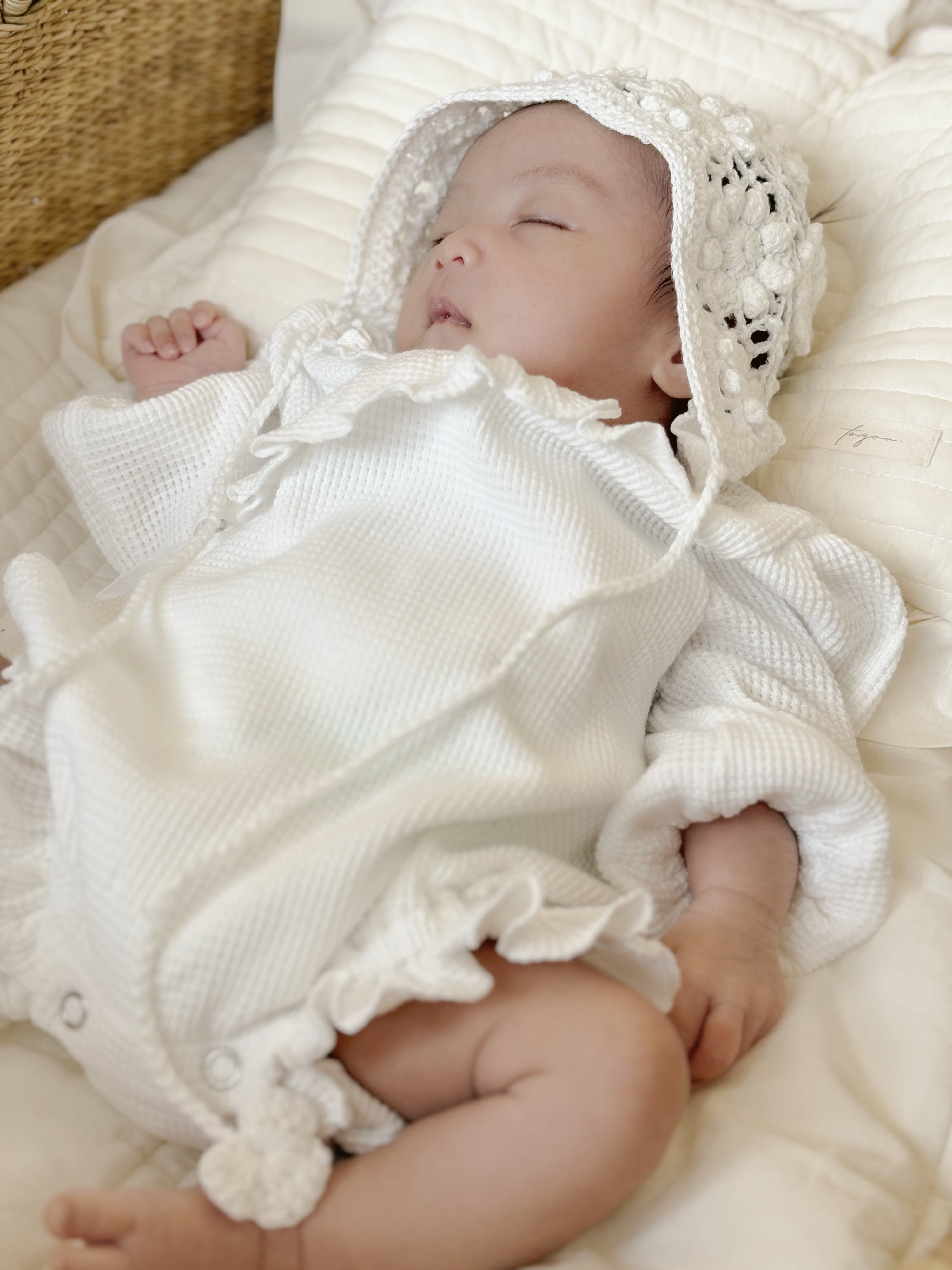 Waffle frill wrap newborn rompers