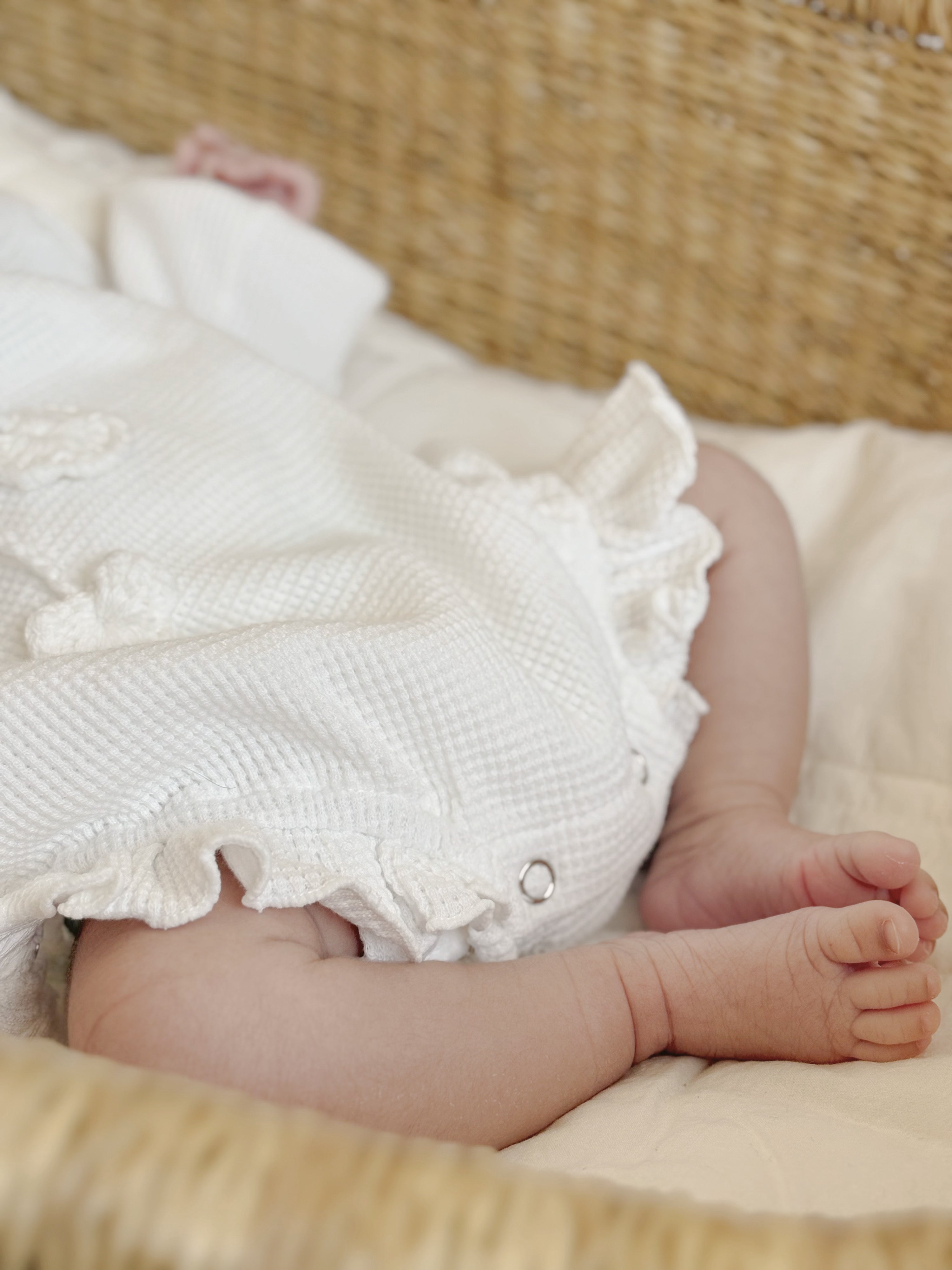 Waffle frill wrap newborn rompers