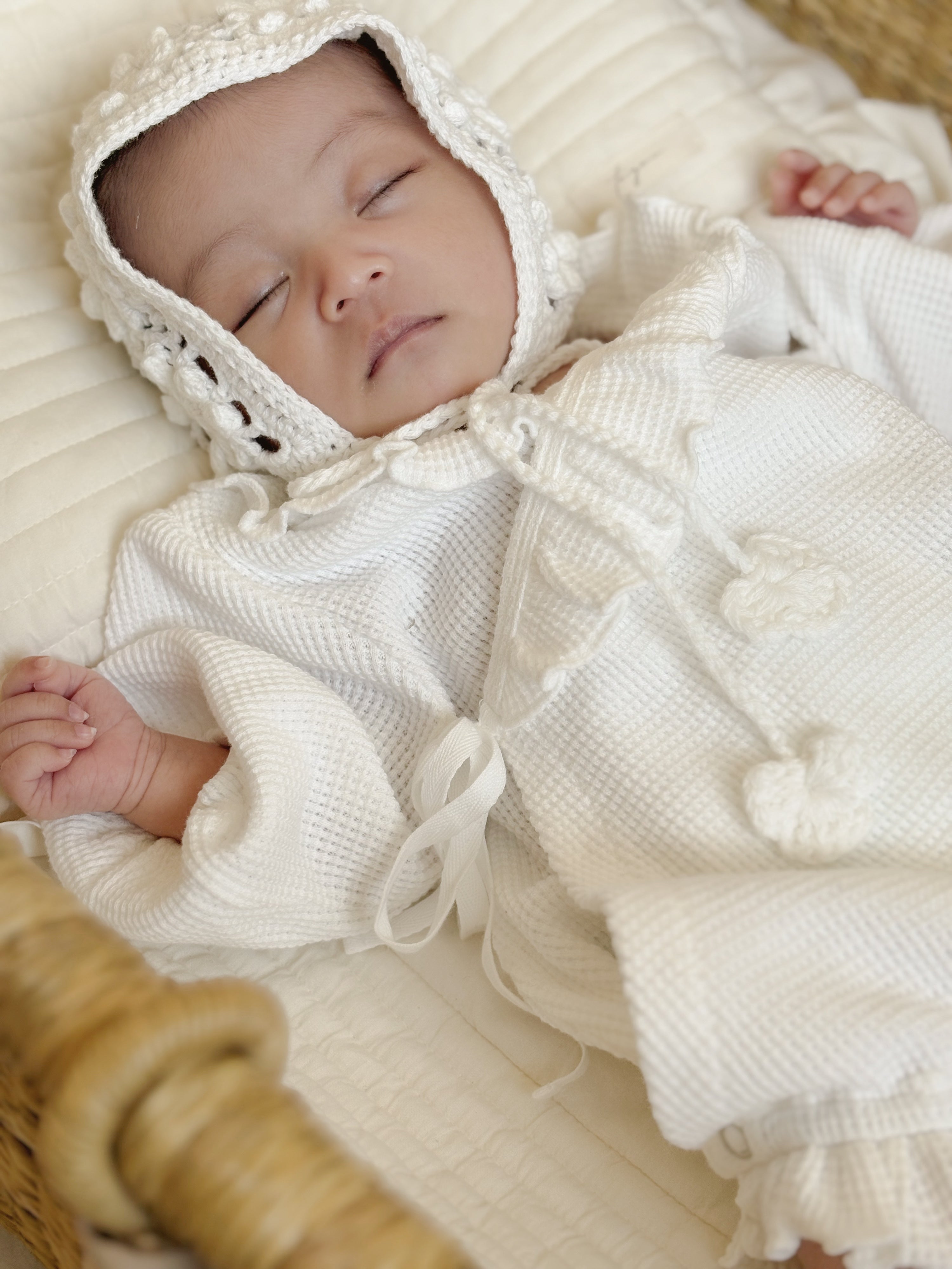 Waffle frill wrap newborn rompers