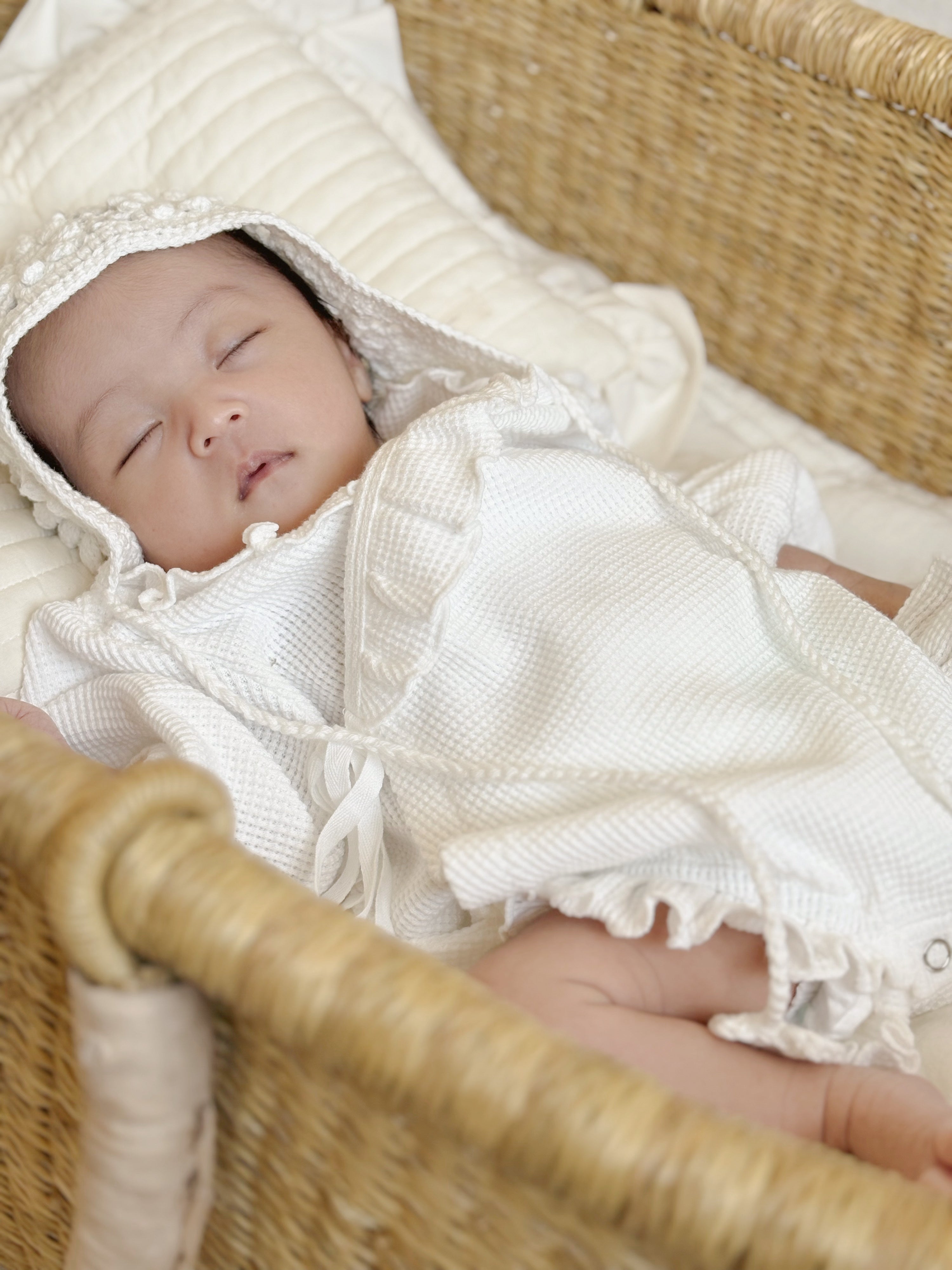 Waffle frill wrap newborn rompers