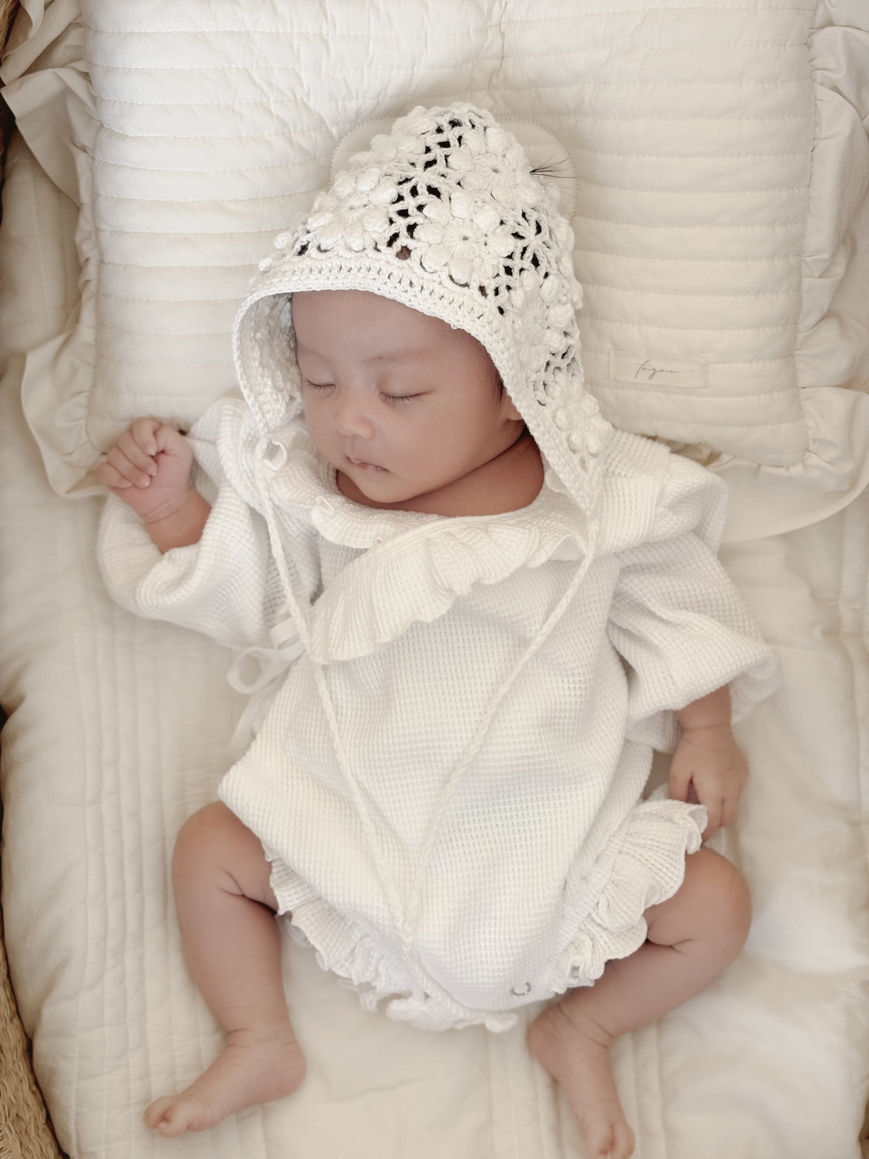 Waffle frill wrap newborn rompers