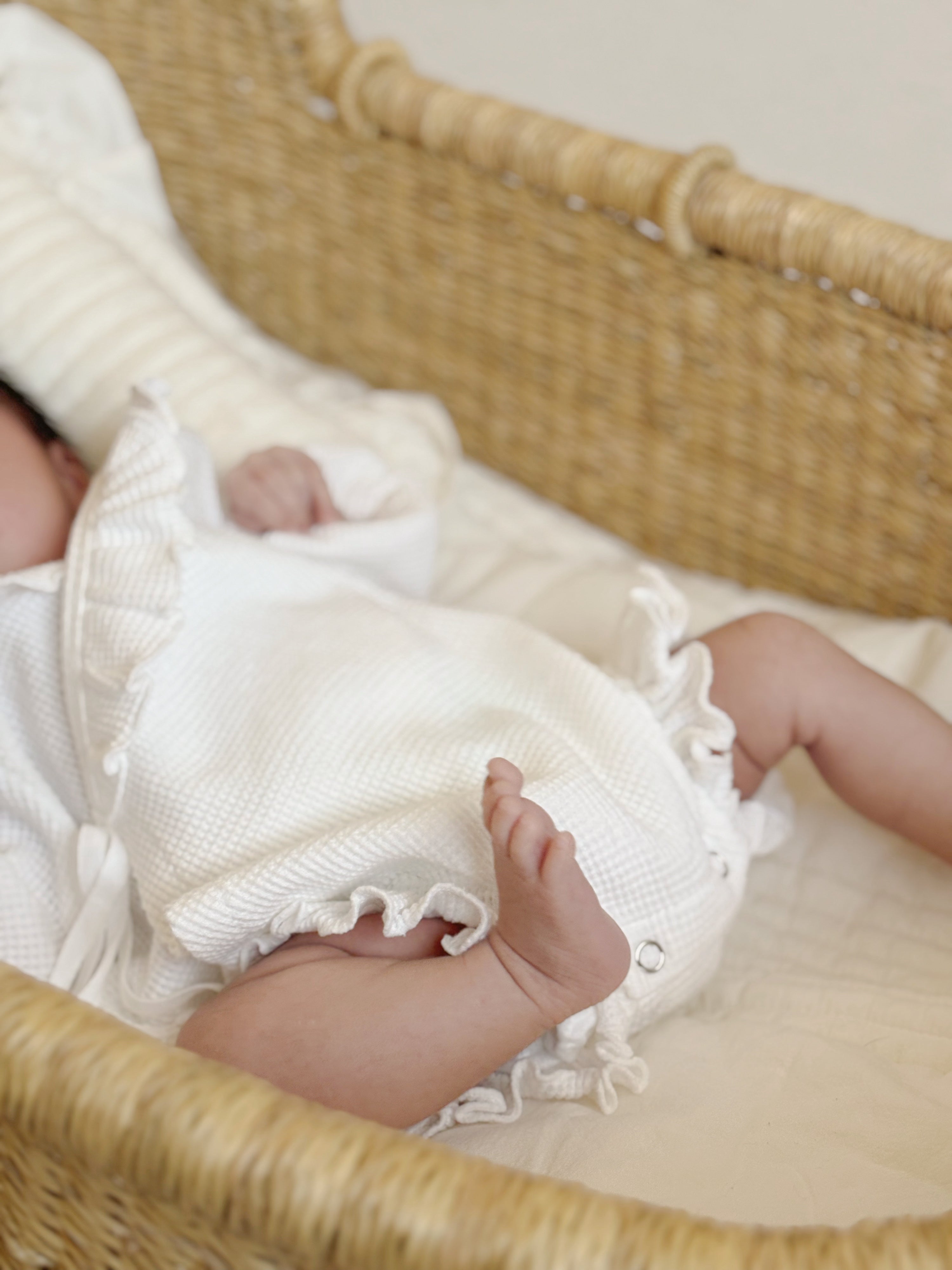 Waffle frill wrap newborn rompers