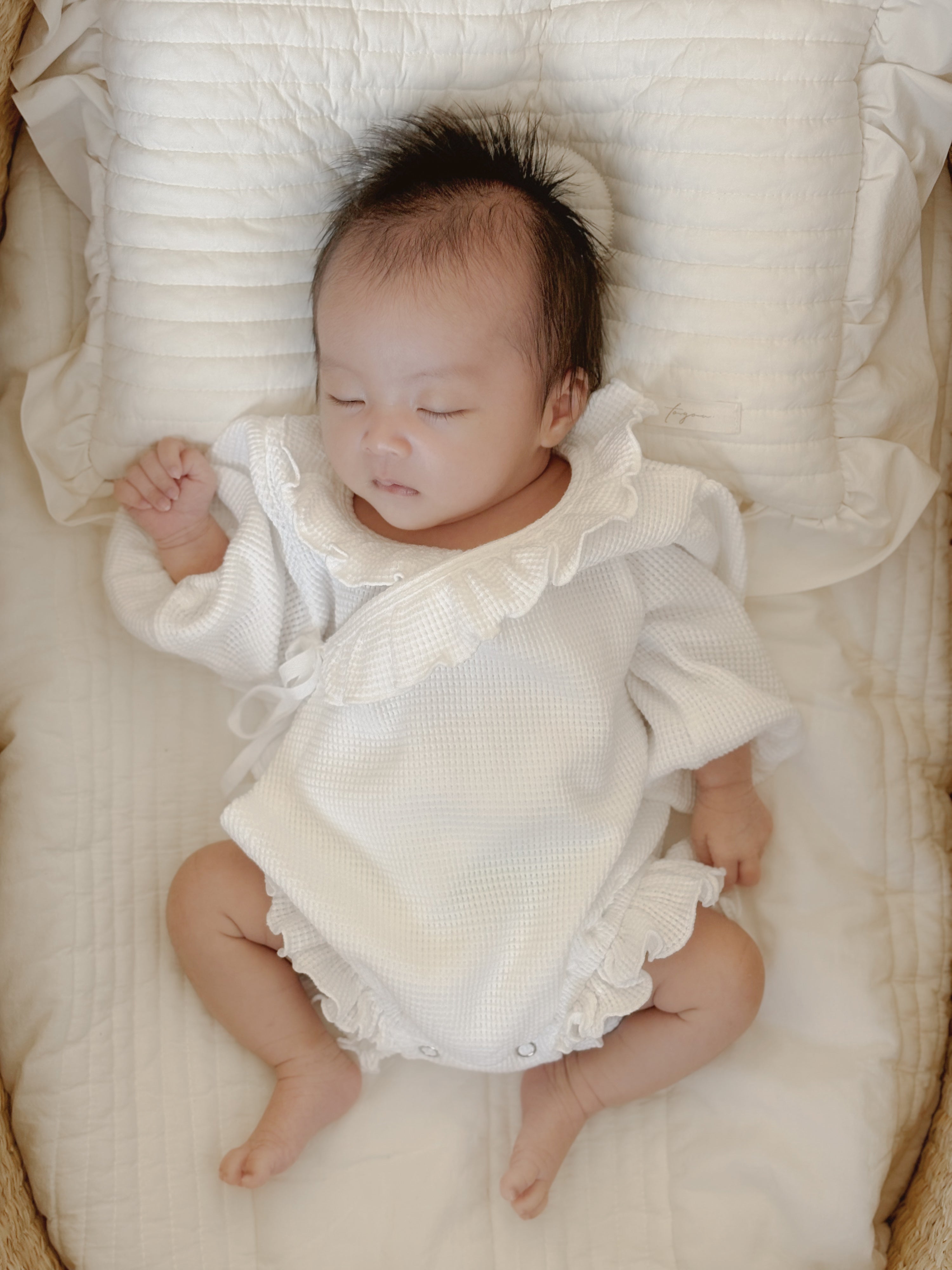 Waffle frill wrap newborn rompers