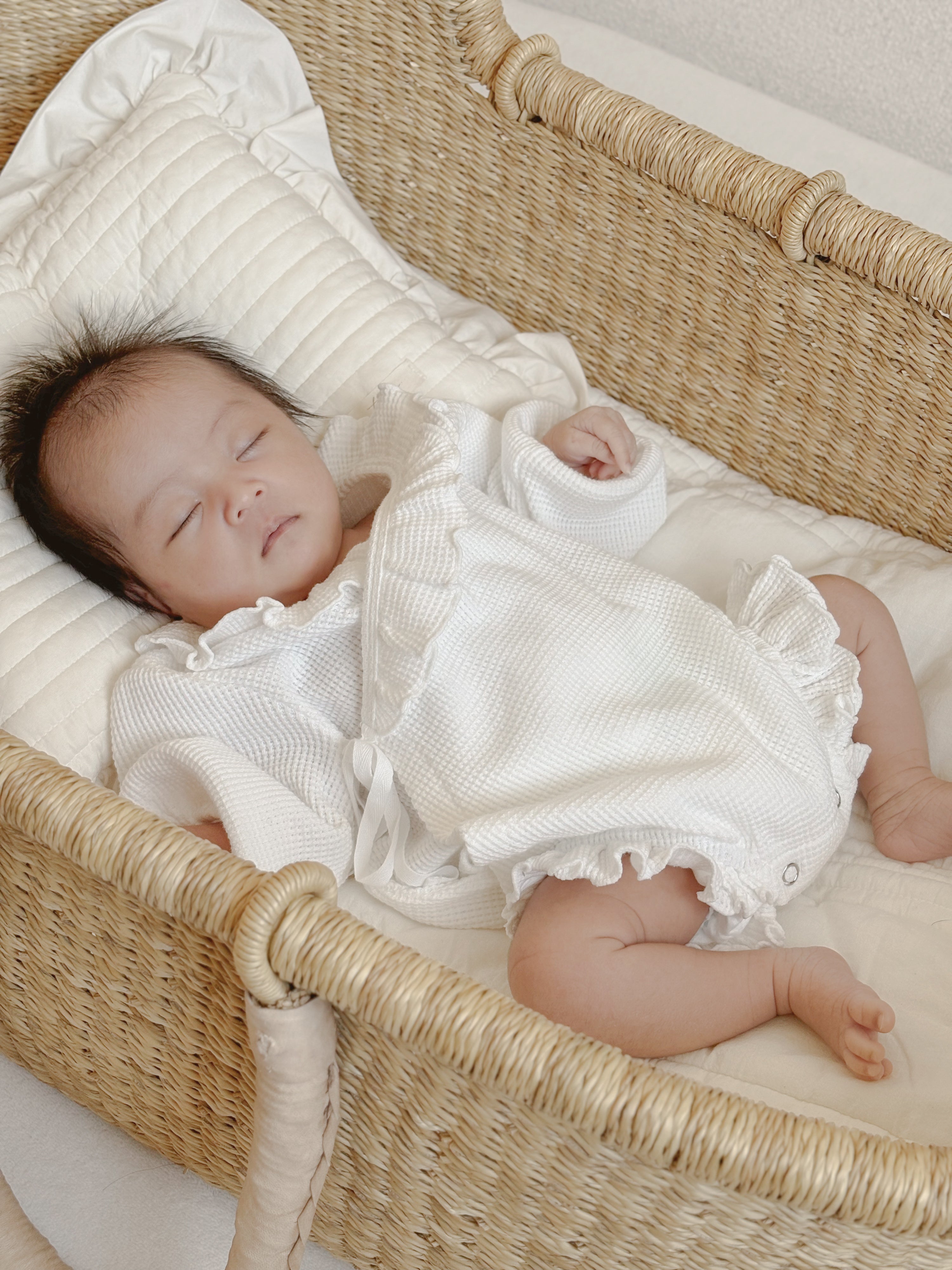 Waffle frill wrap newborn rompers