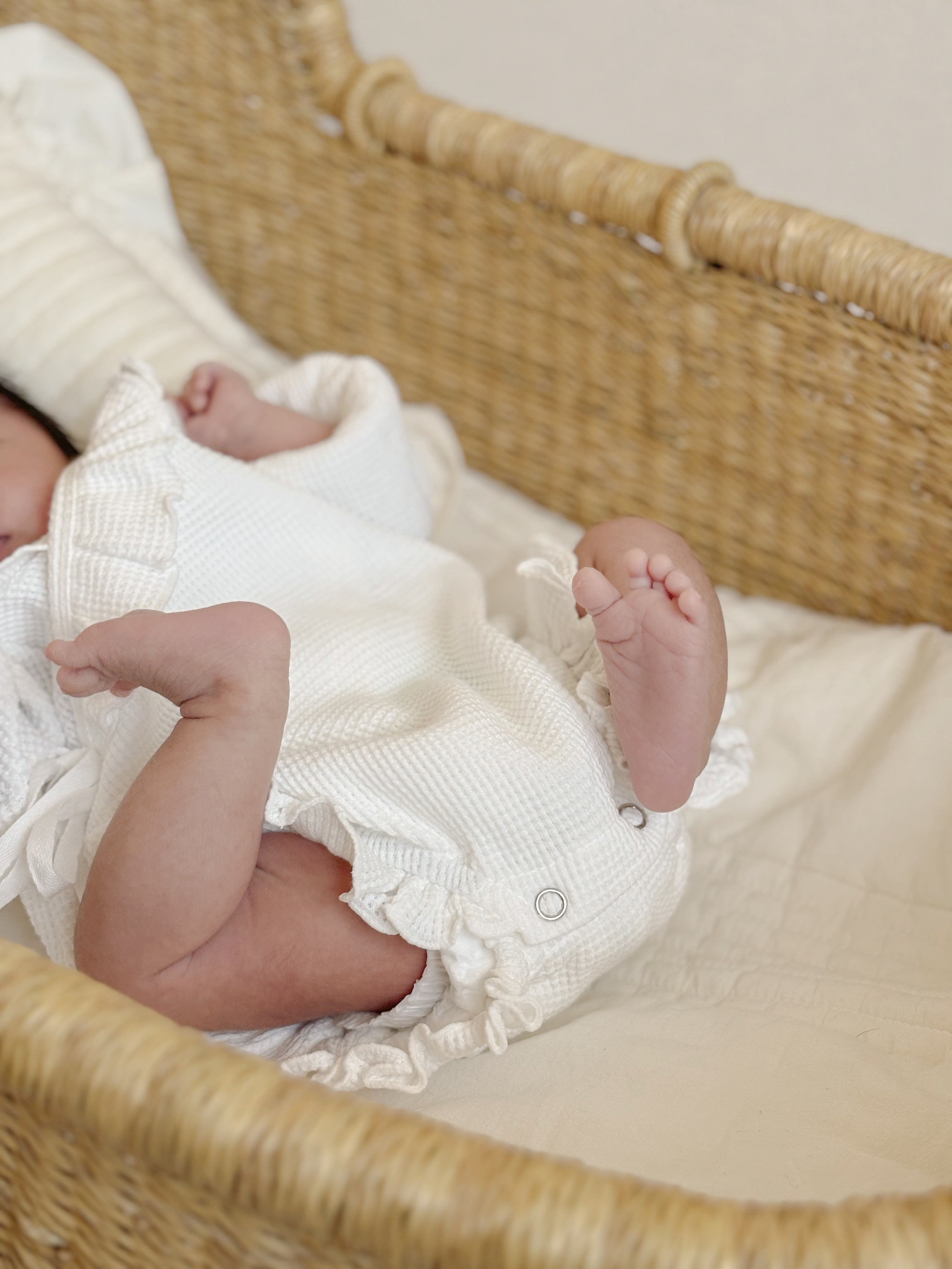 Waffle frill wrap newborn rompers