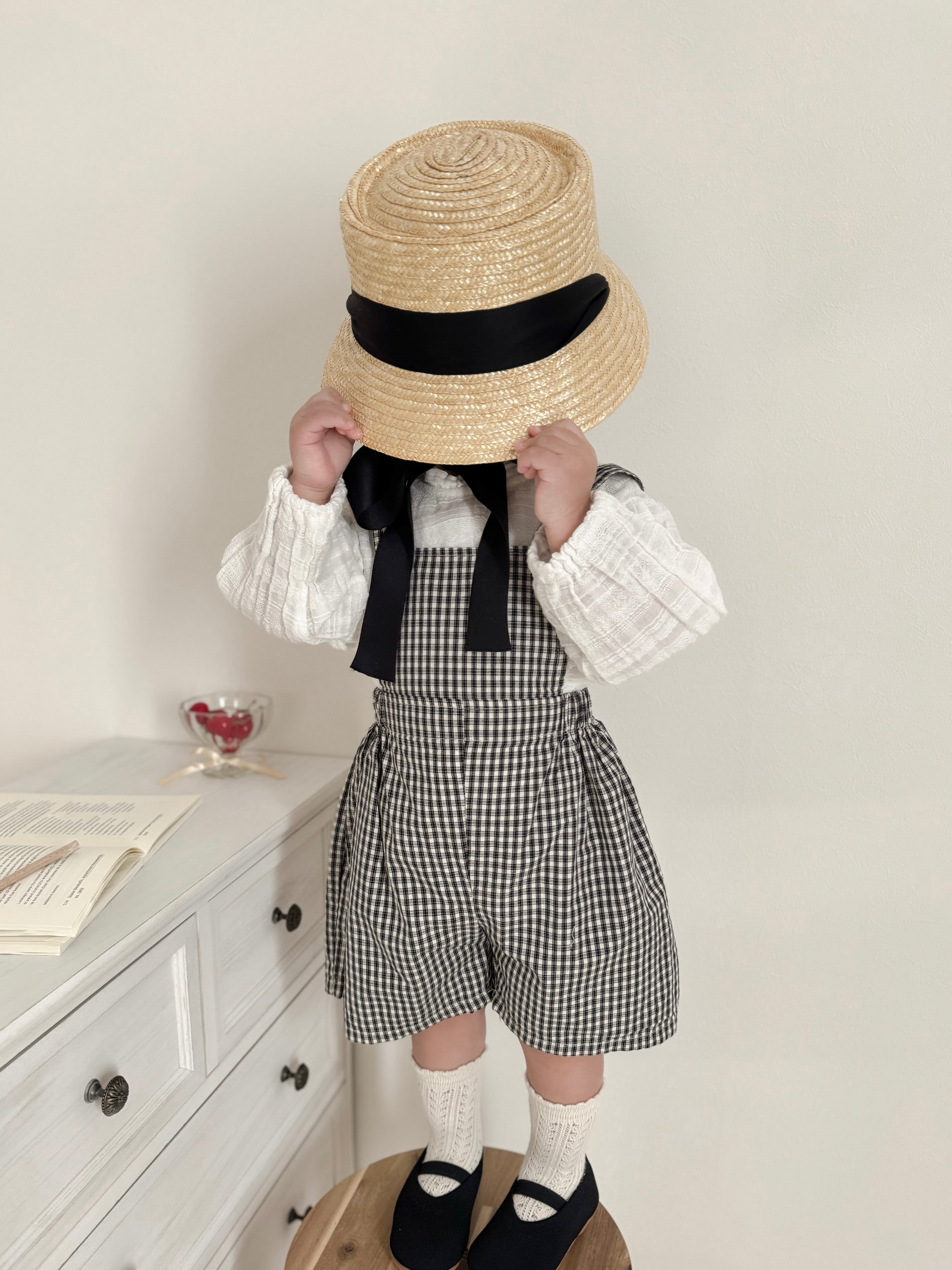 Mini check suspender pants