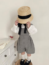 Mini check suspender pants