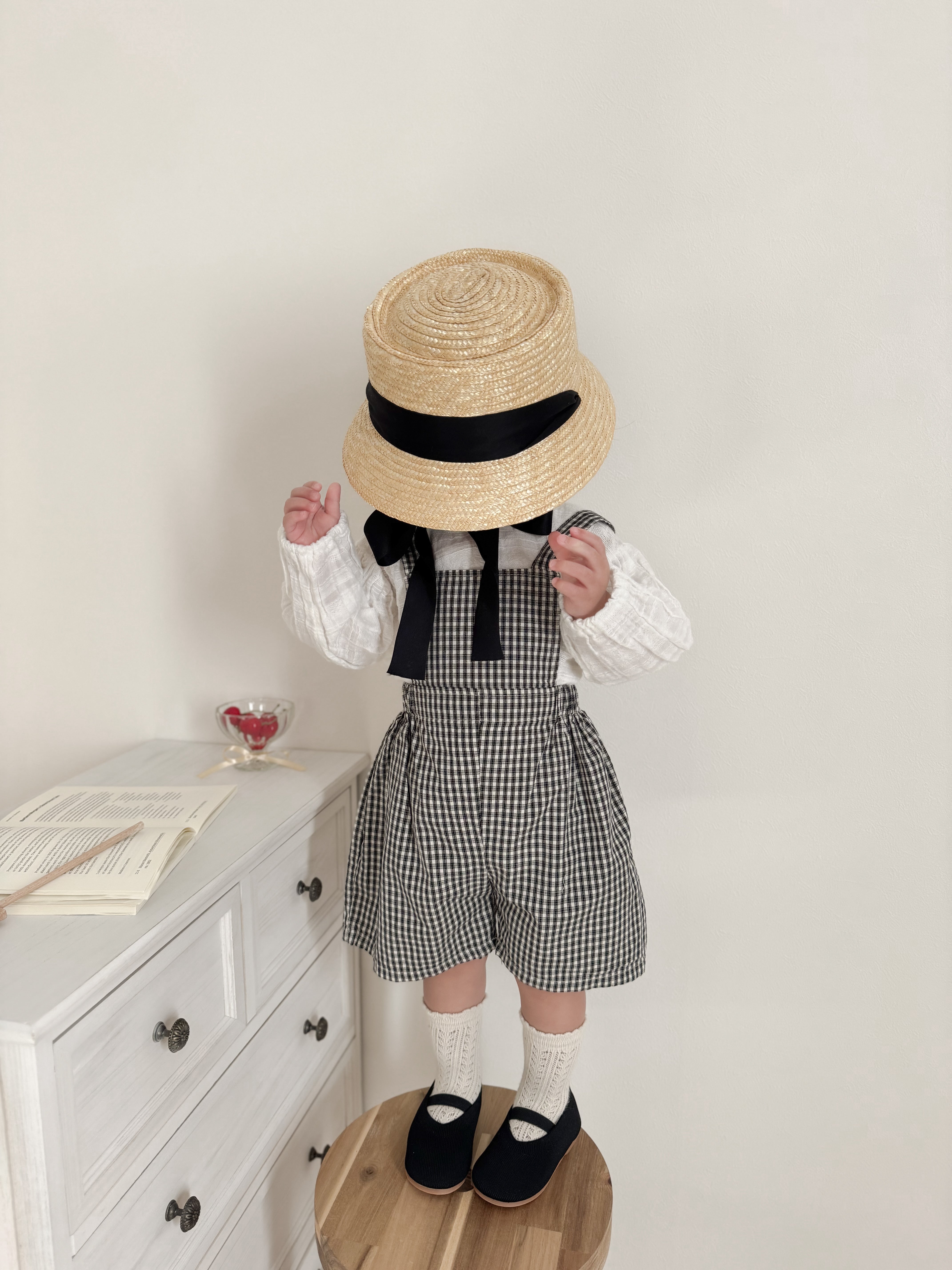 Mini check suspender pants