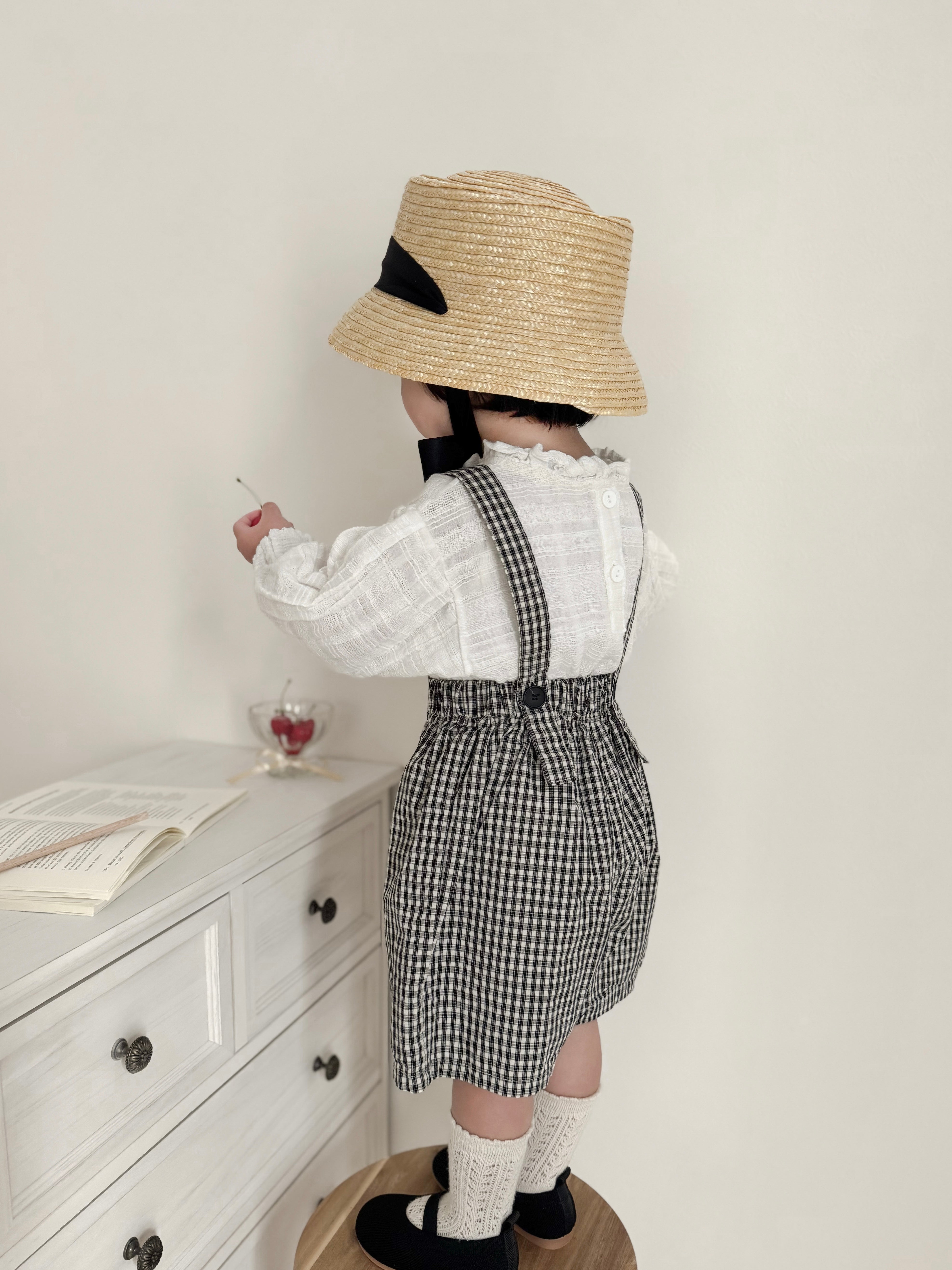 Mini check suspender pants