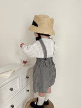 Mini check suspender pants
