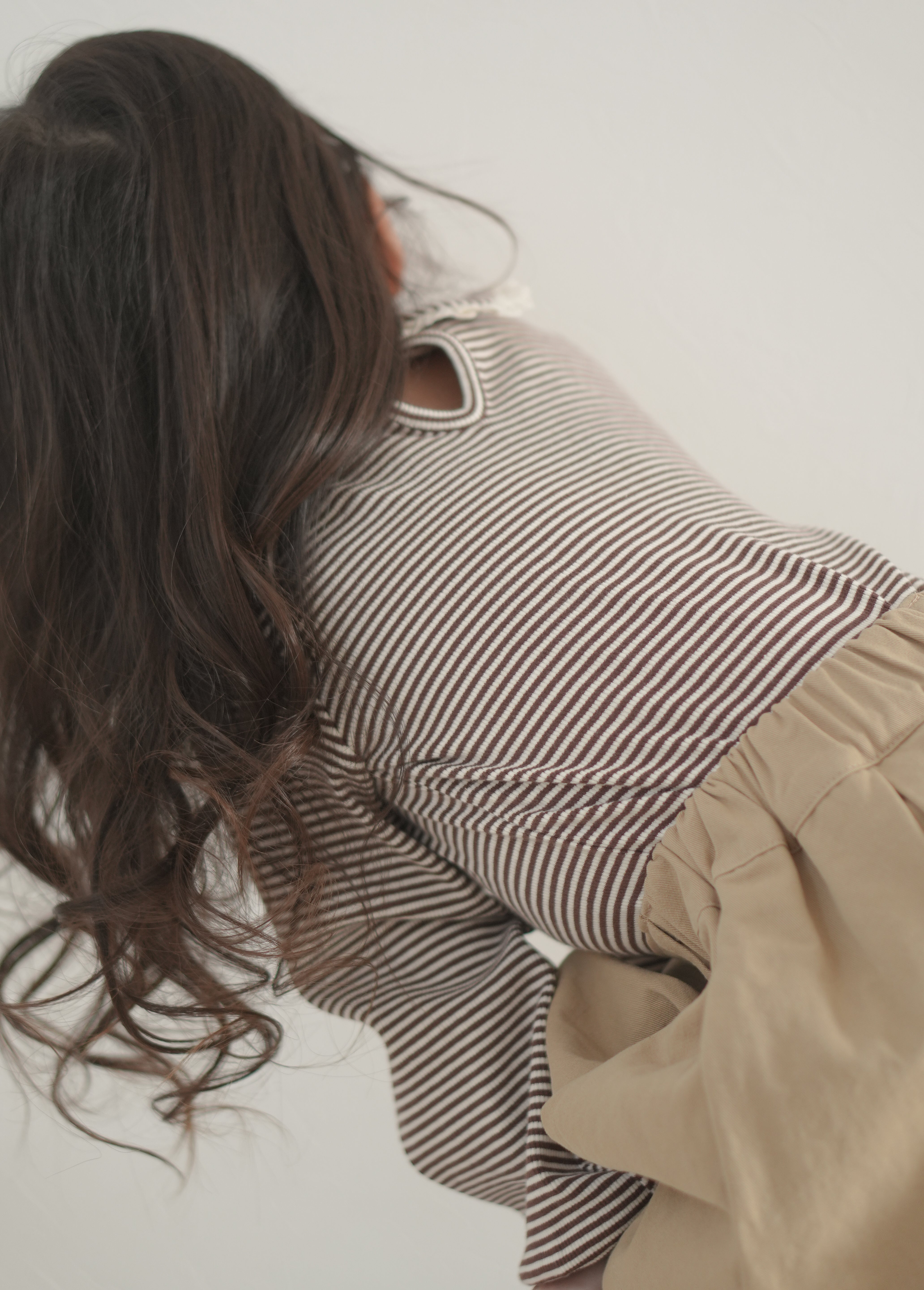 Stripe lace collar tops