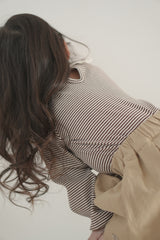 Stripe lace collar tops