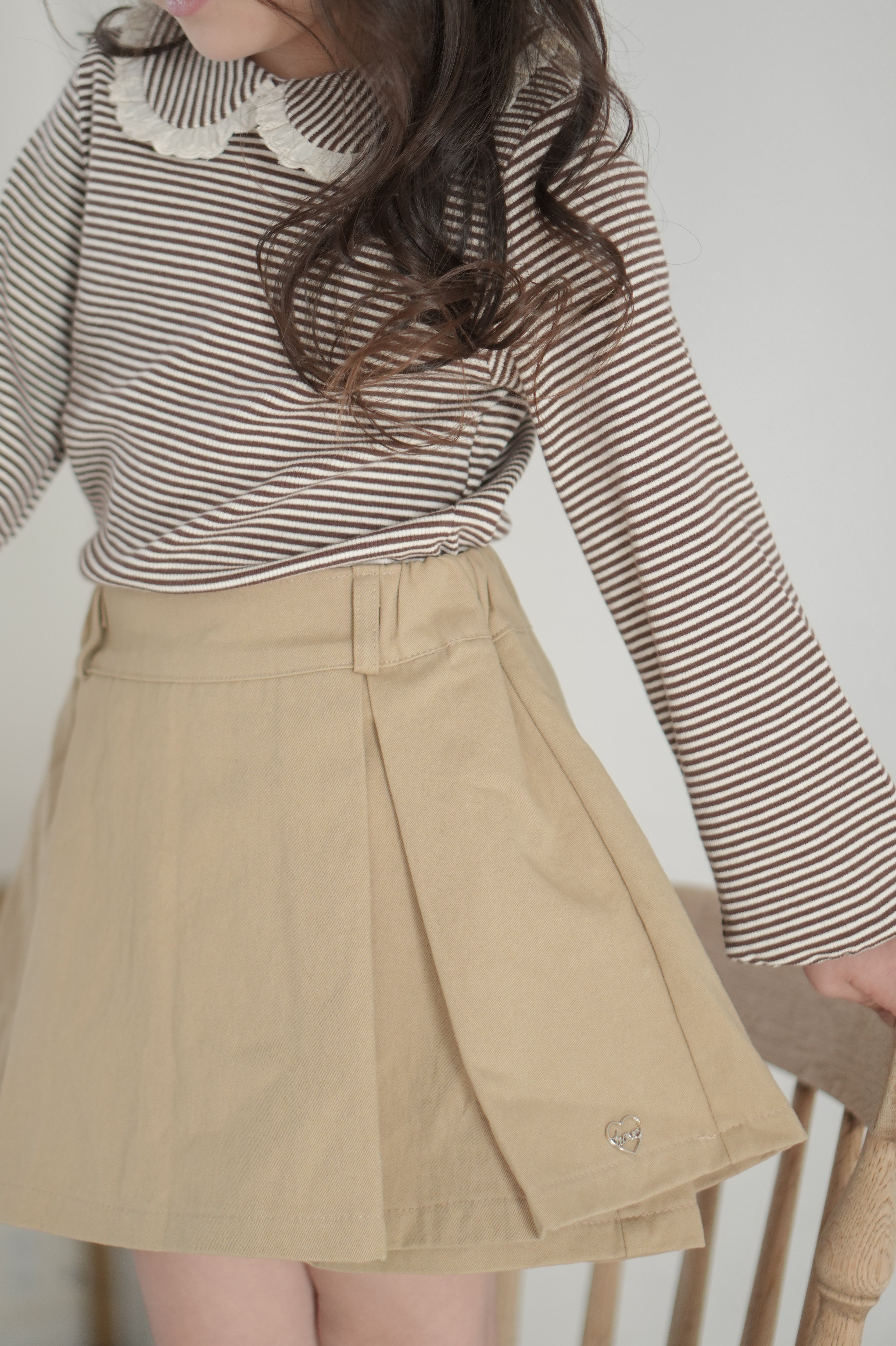 Stripe lace collar tops