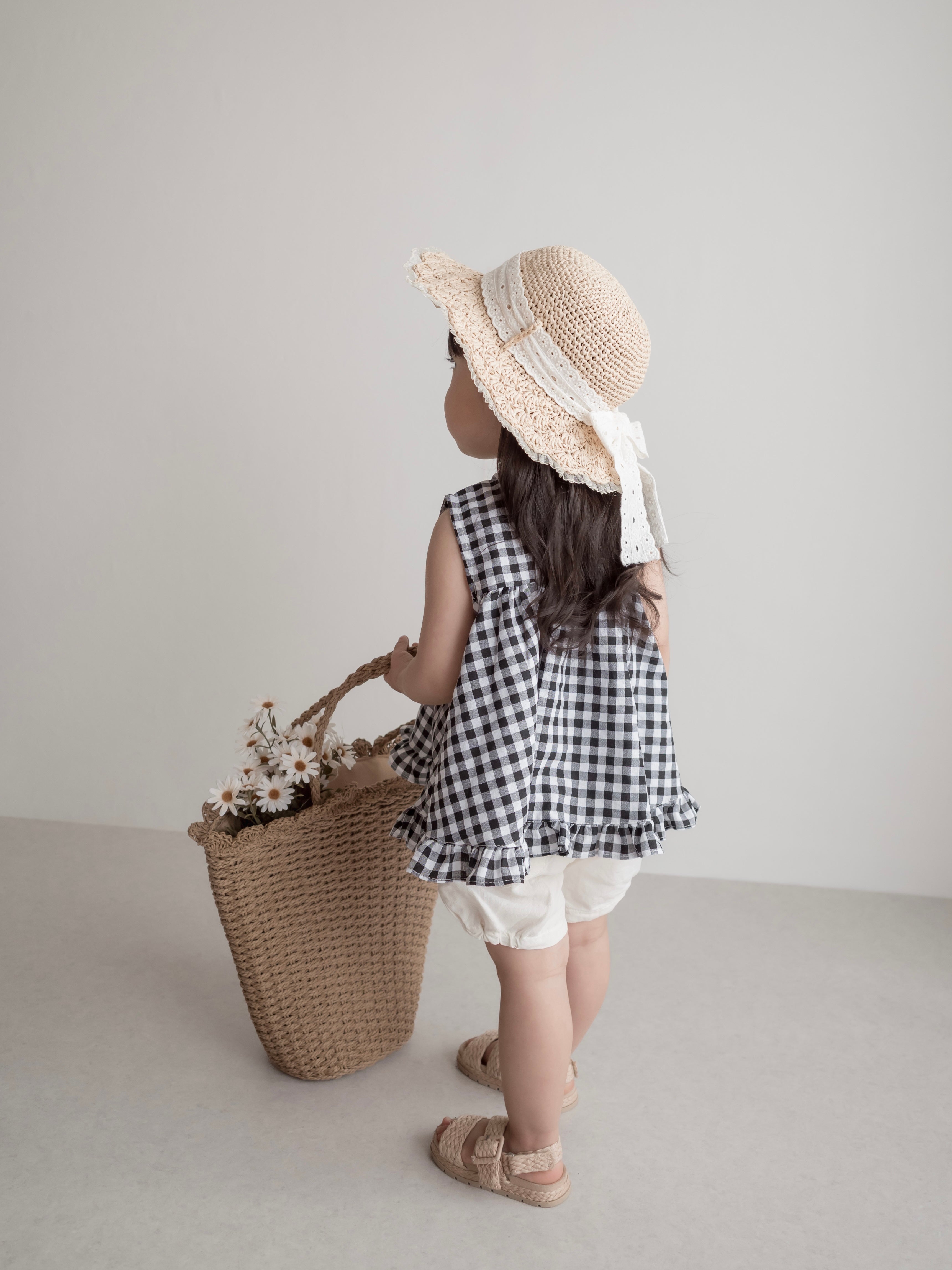 Check frill blouse