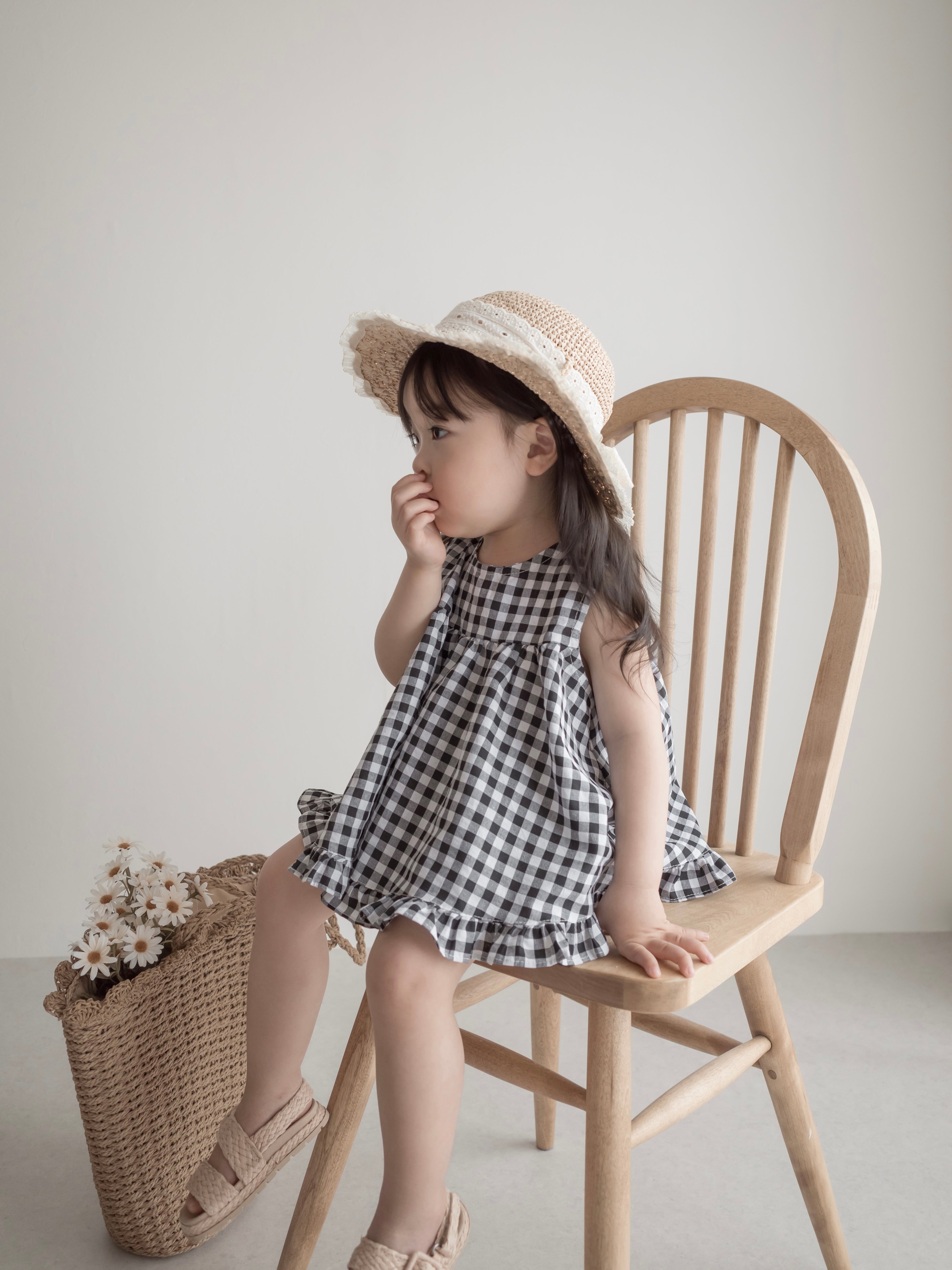Check frill blouse