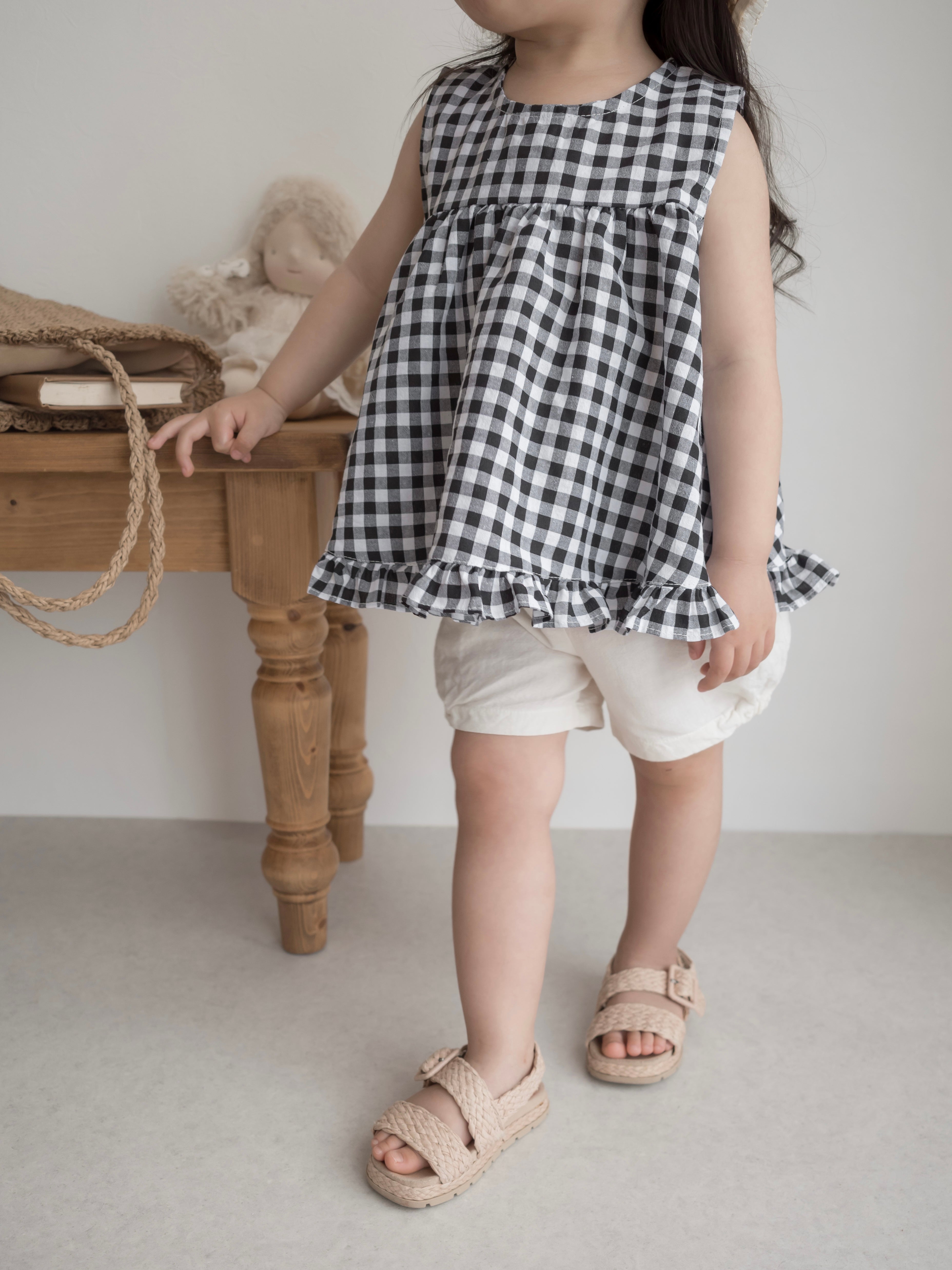 Check frill blouse