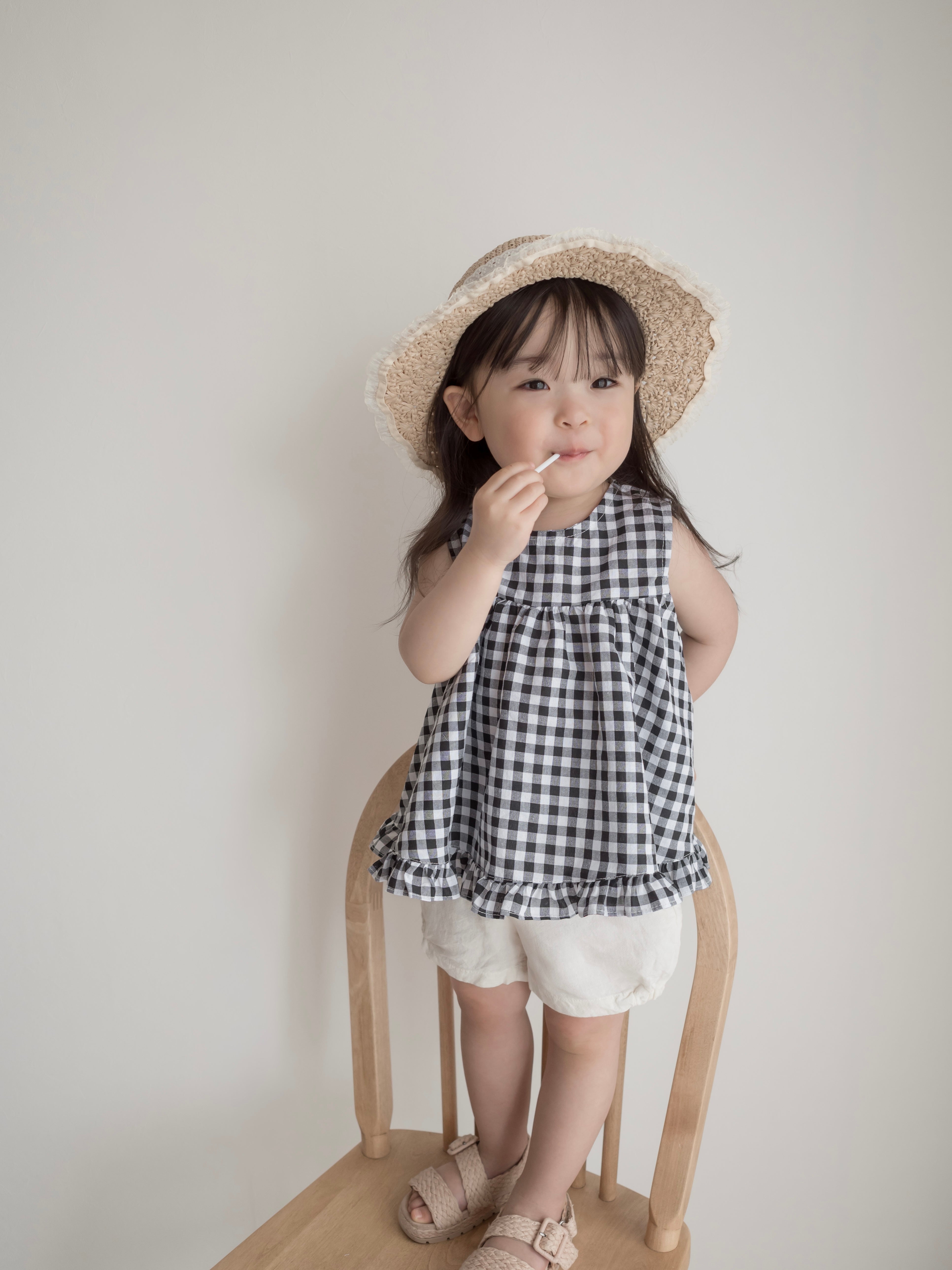 Check frill blouse