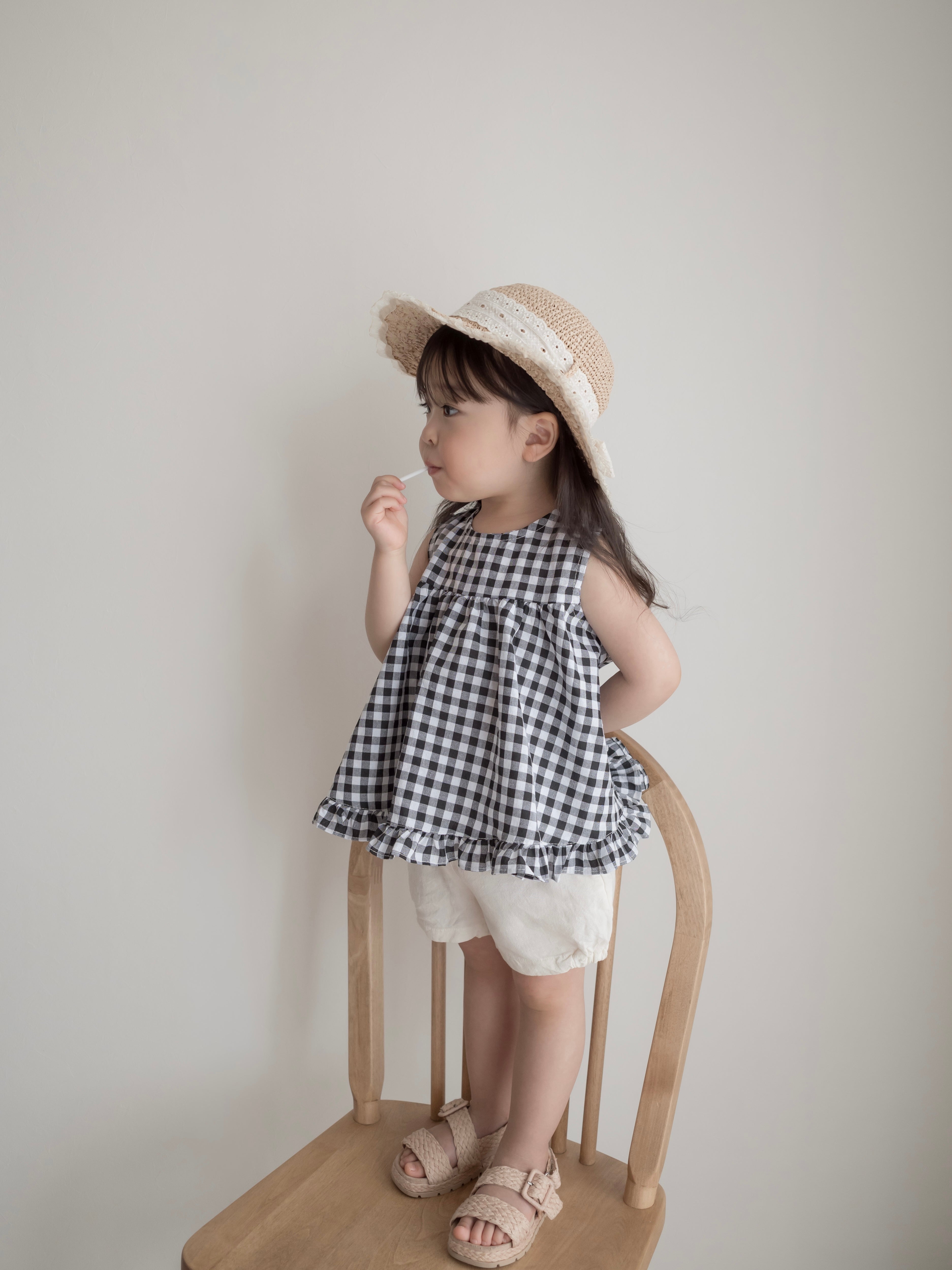 Check frill blouse