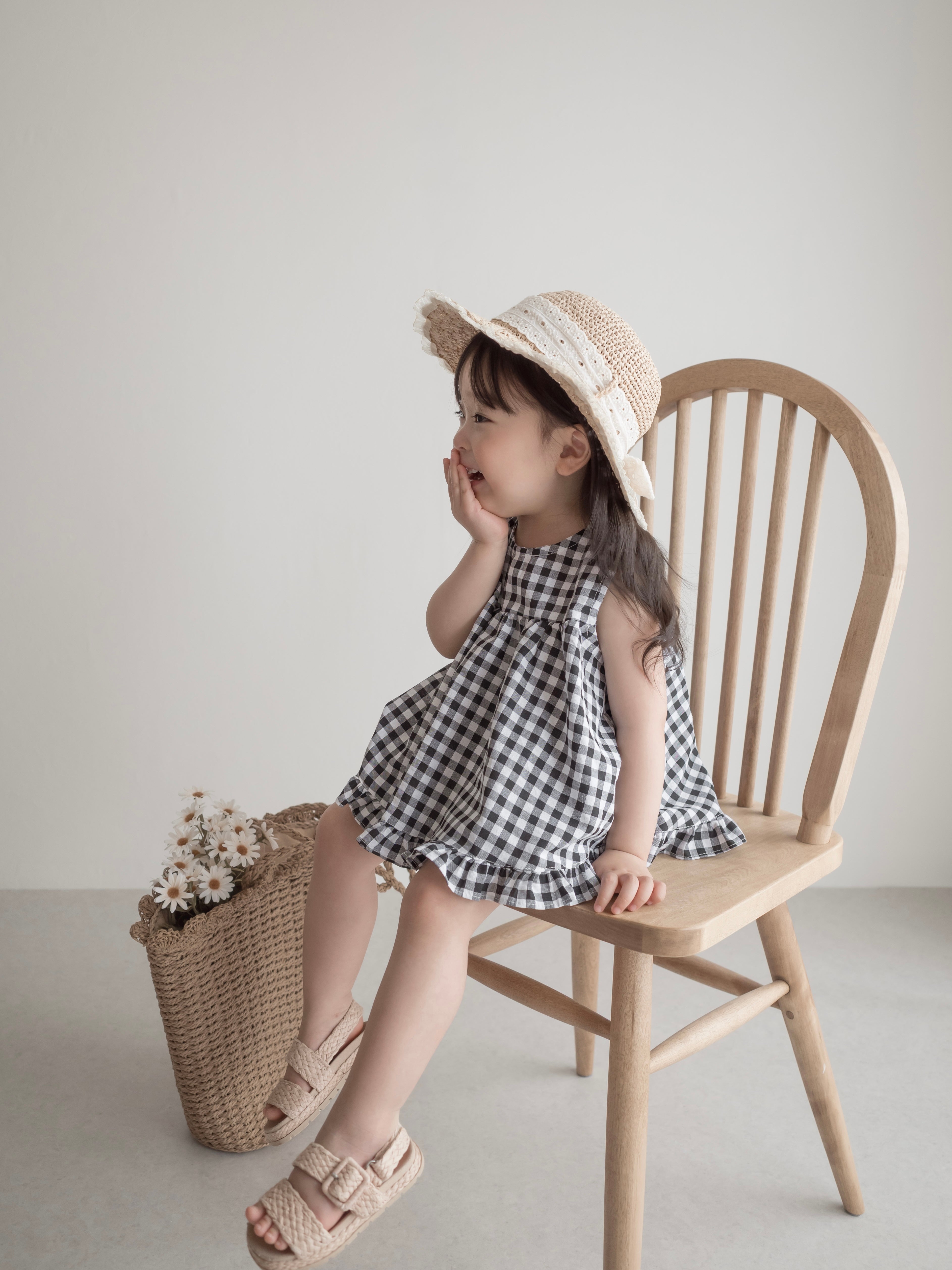 Check frill blouse