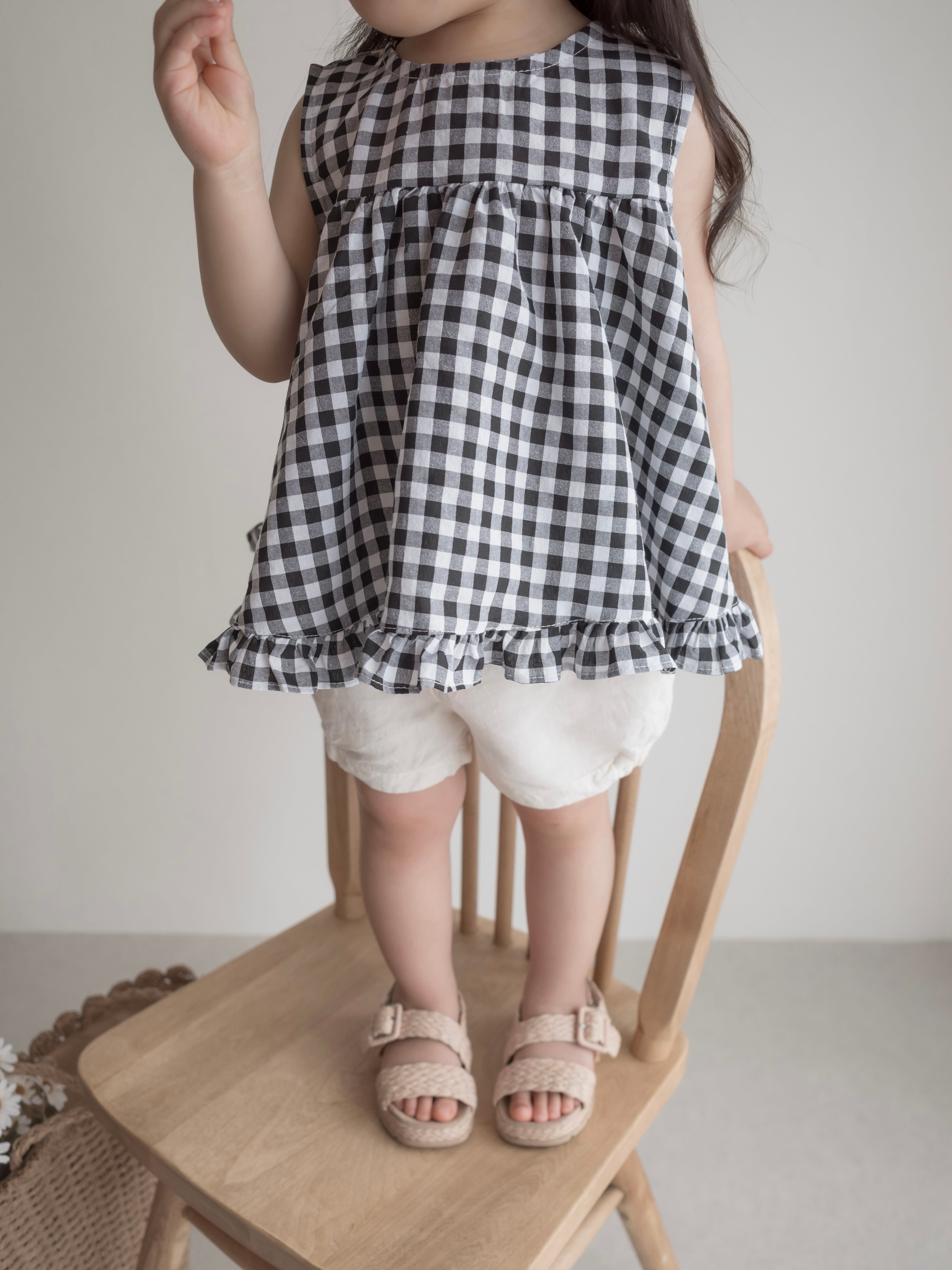 Check frill blouse