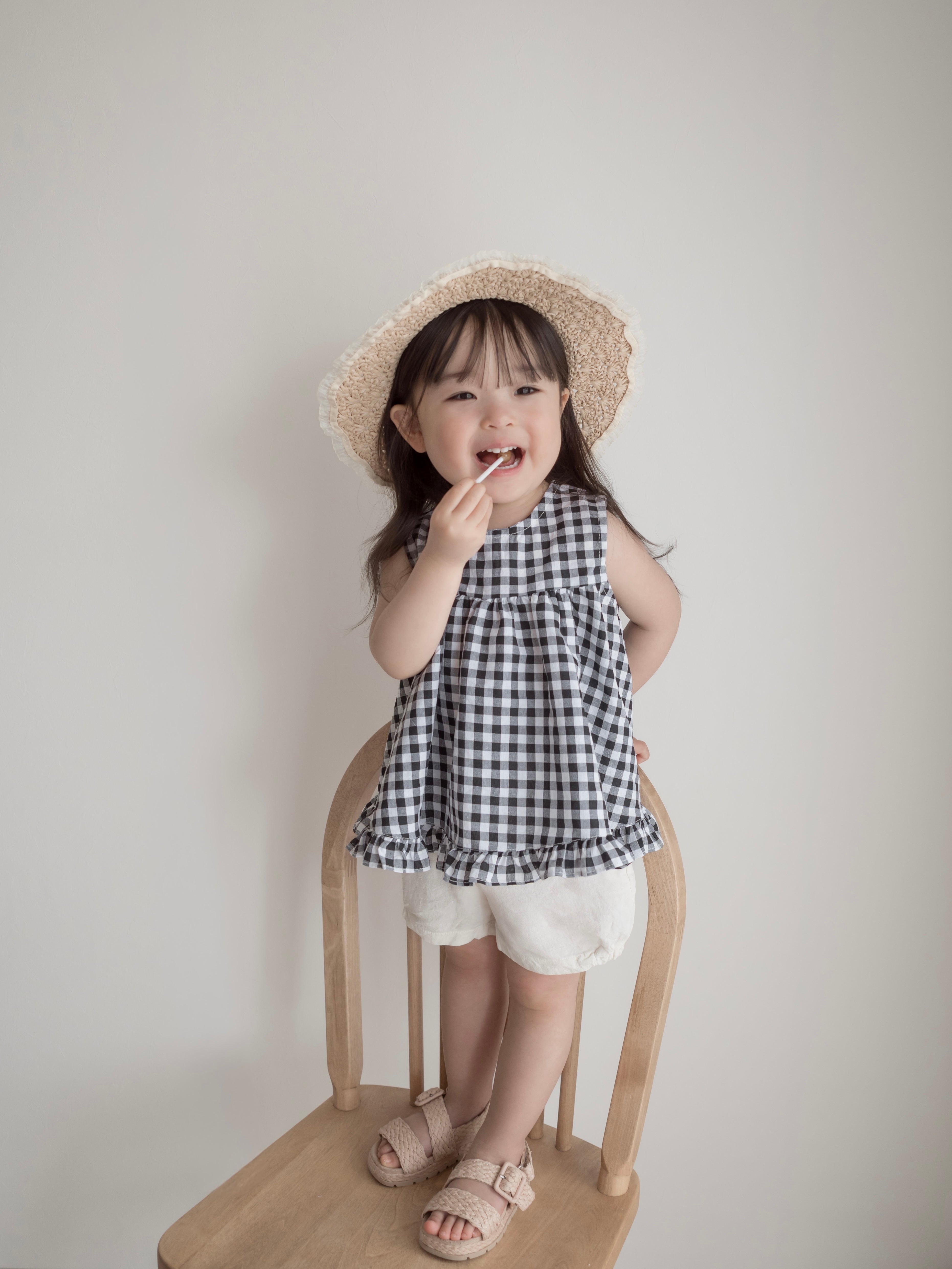 Check frill blouse