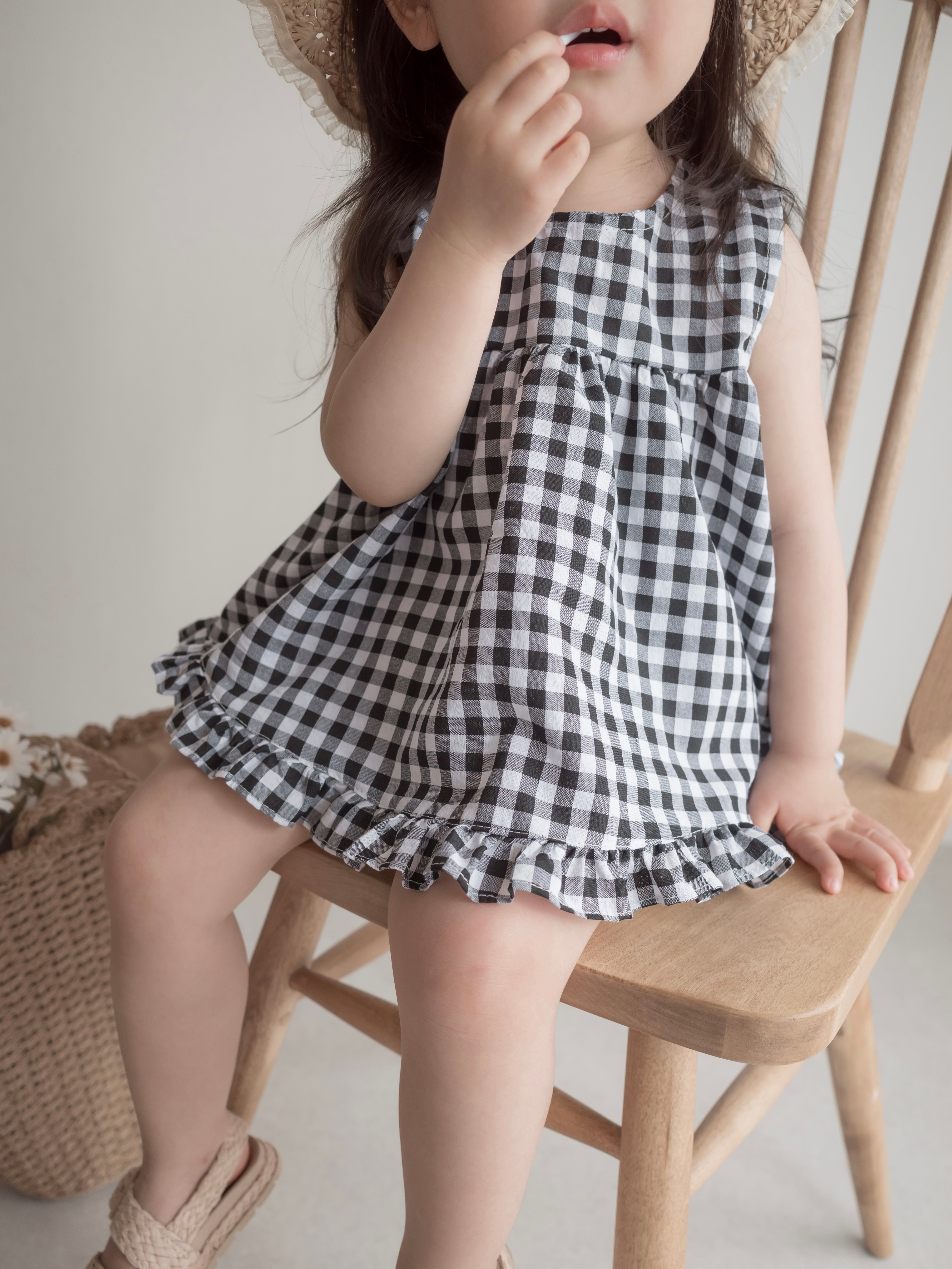 Check frill blouse