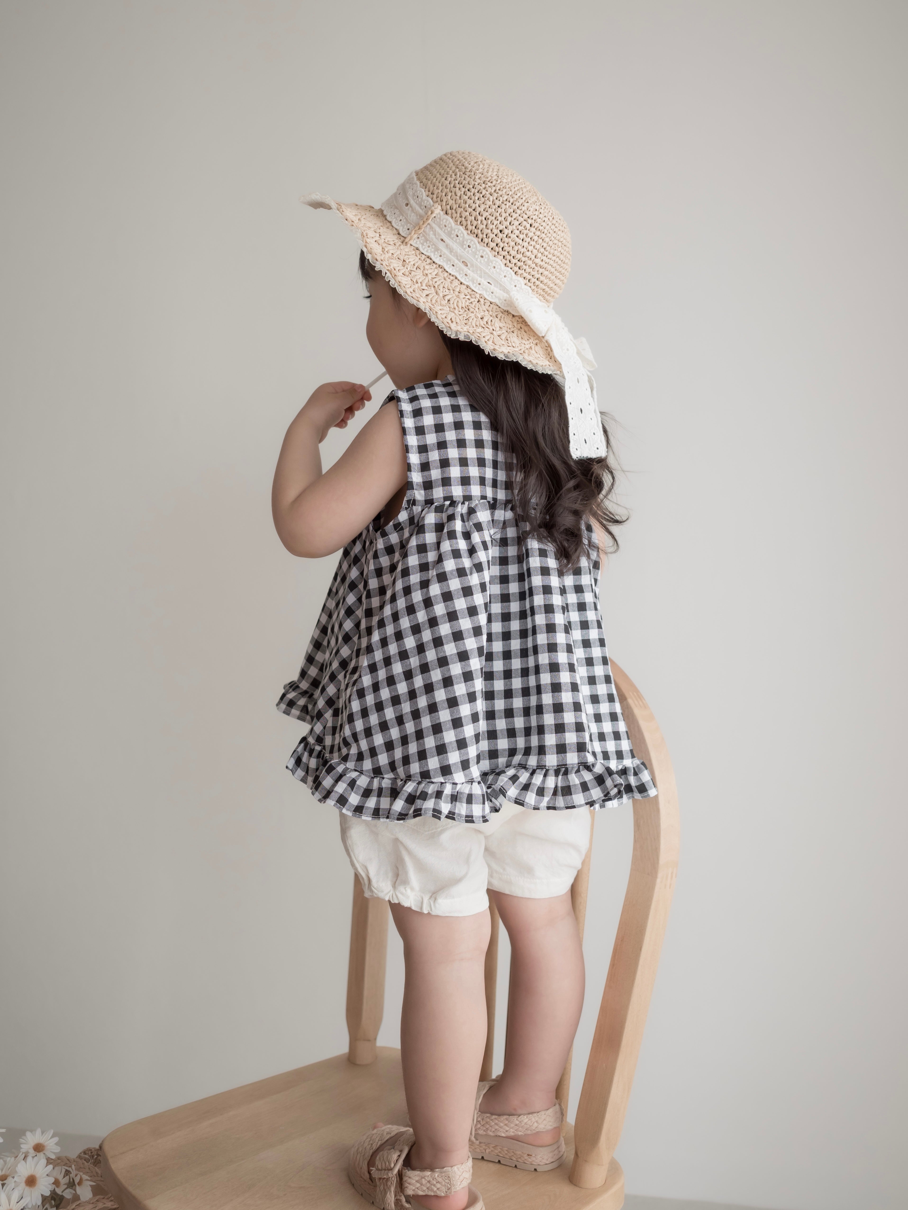 Check frill blouse