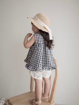 Check frill blouse