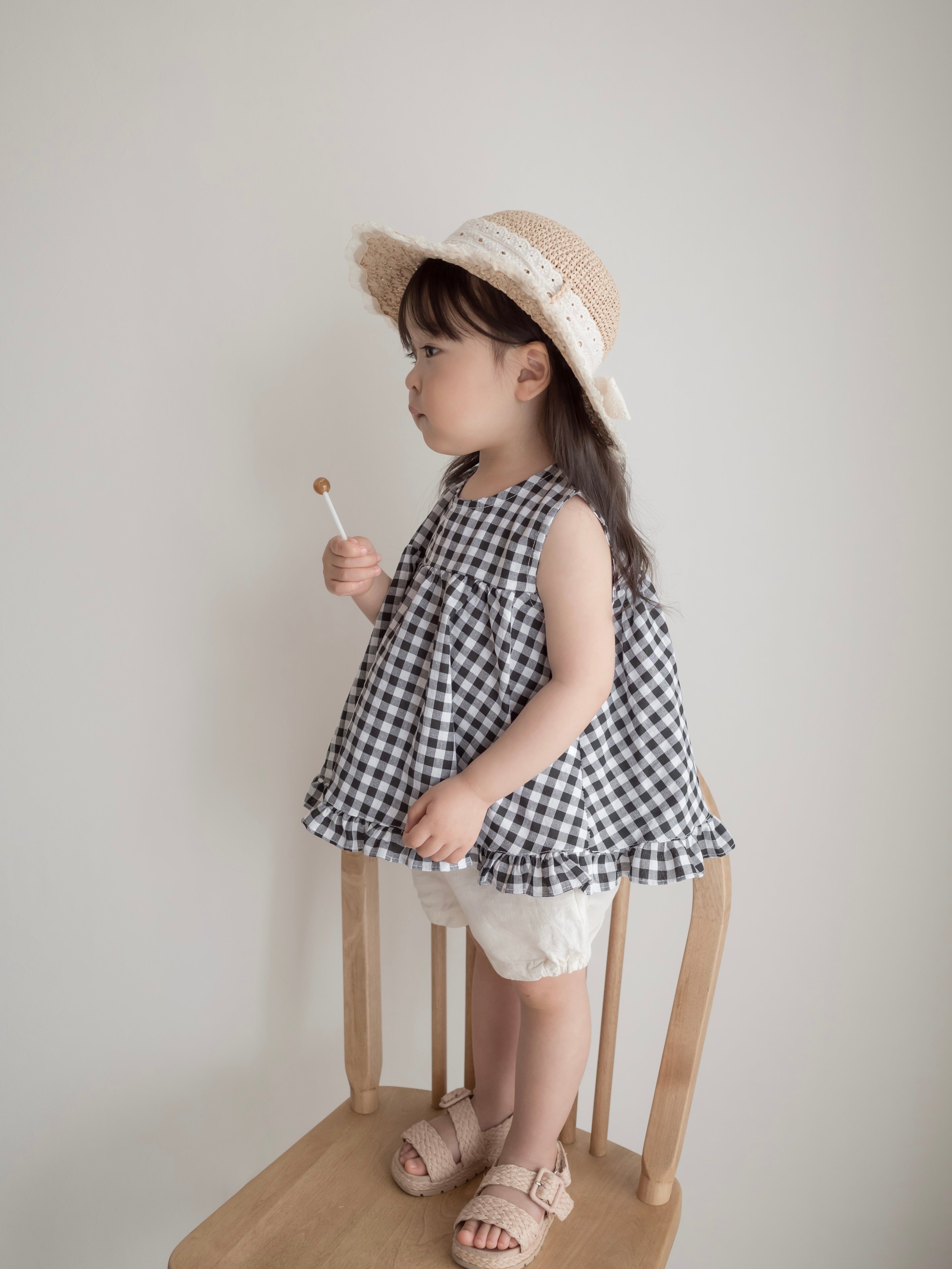 Check frill blouse