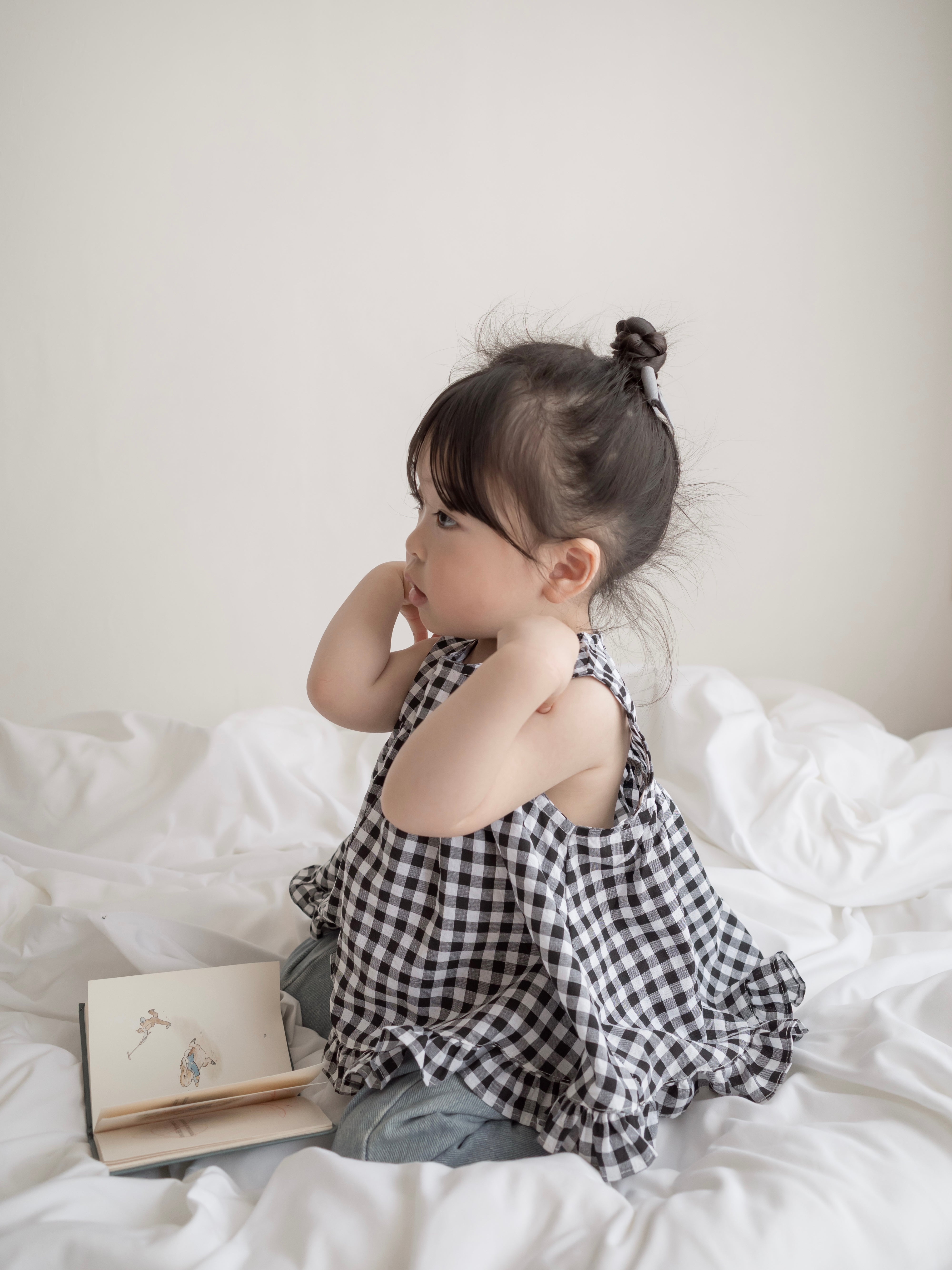 Check frill blouse