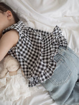 Check frill blouse